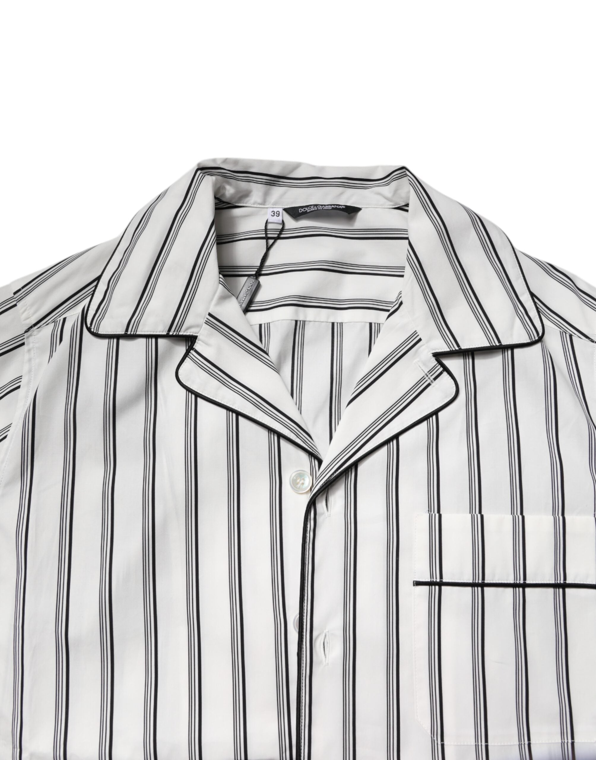 Dolce &amp; Gabbana Weiß Schwarz Streifen Baumwolle Männer Pyjama Set Nachtwäsche