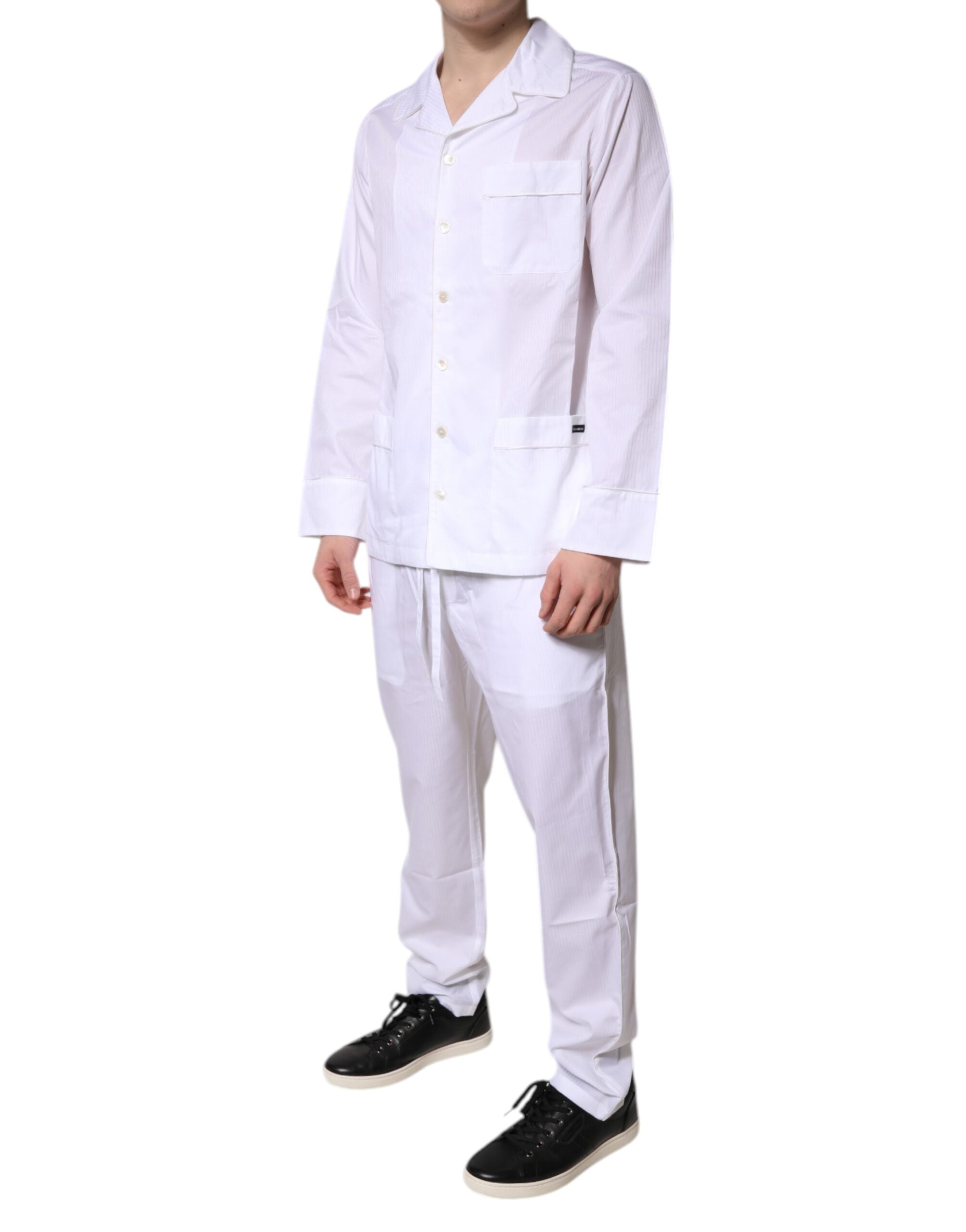 Dolce &amp; Gabbana Pyjama-Set aus weißer Baumwolle mit Hemd und Hose
