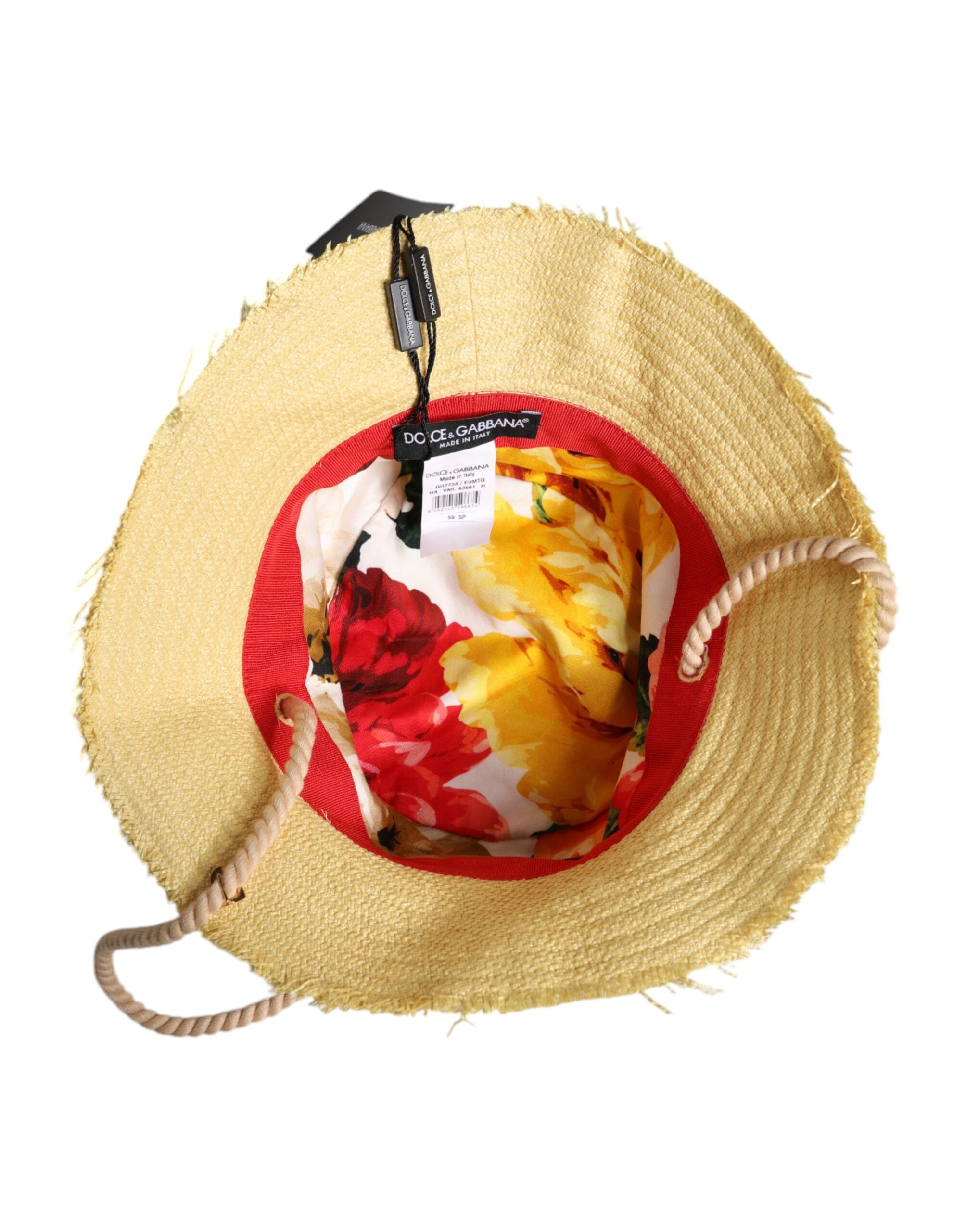 Dolce &amp; Gabbana – Gelber Fischerhut aus Baumwolle mit breiter Krempe
