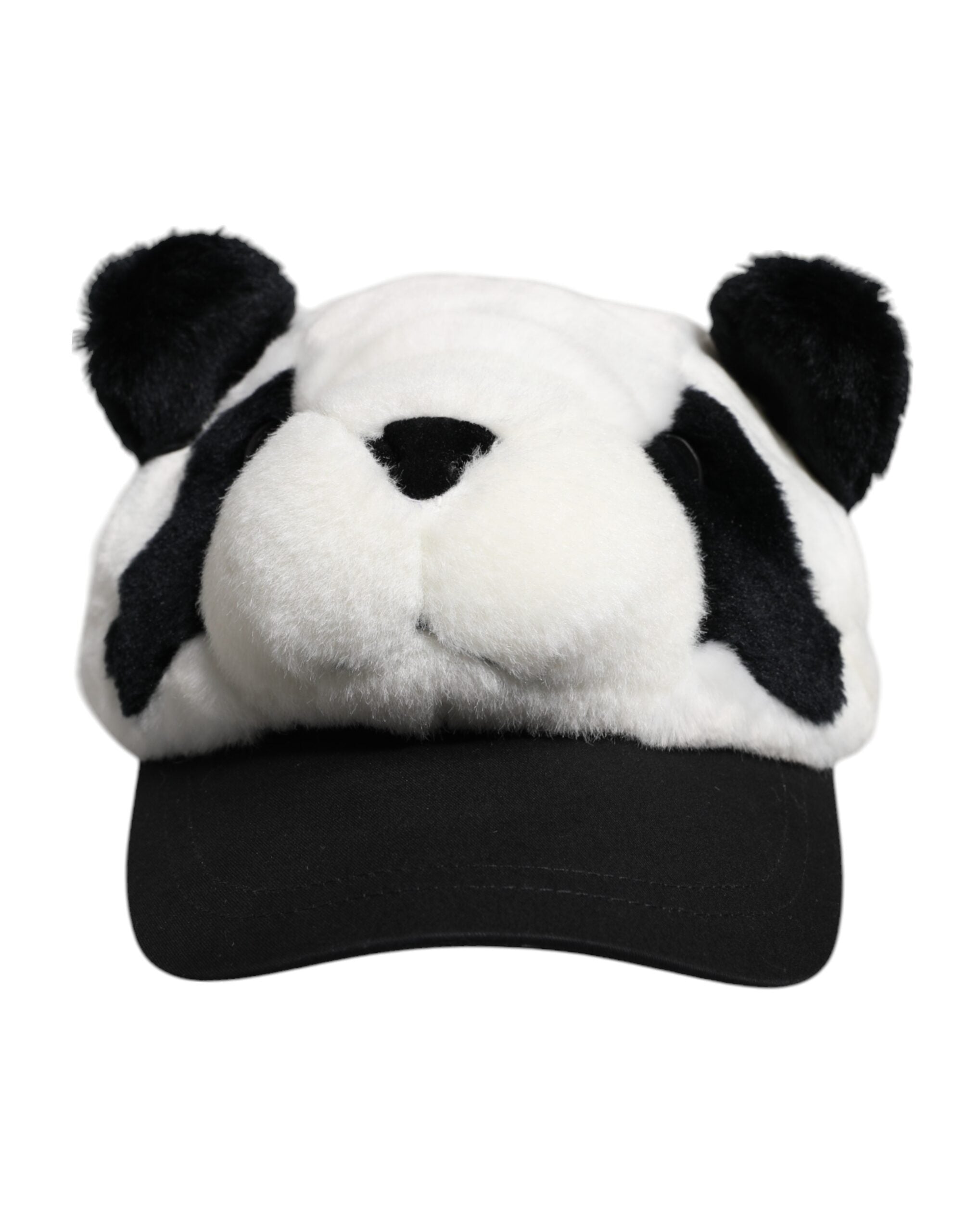 Dolce &amp; Gabbana Schwarz-Weiß-Panda-Fell-Baseballkappe für Damen