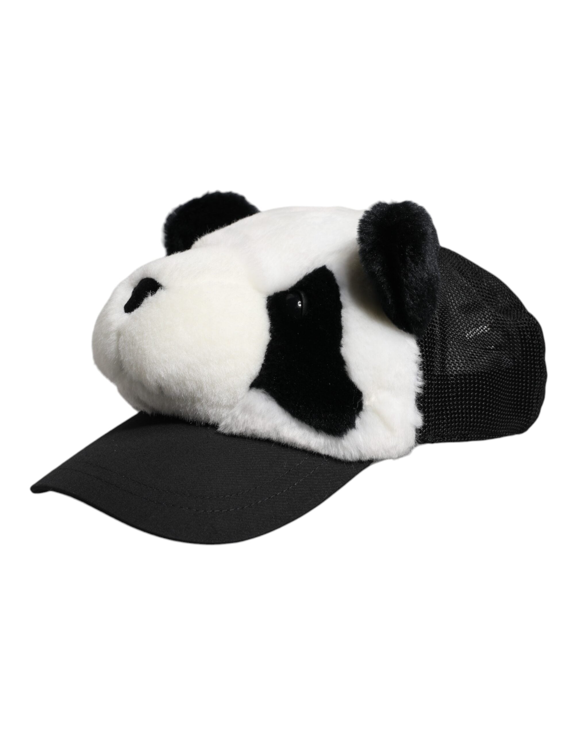 Dolce &amp; Gabbana Schwarz-Weiß-Panda-Fell-Baseballkappe für Damen