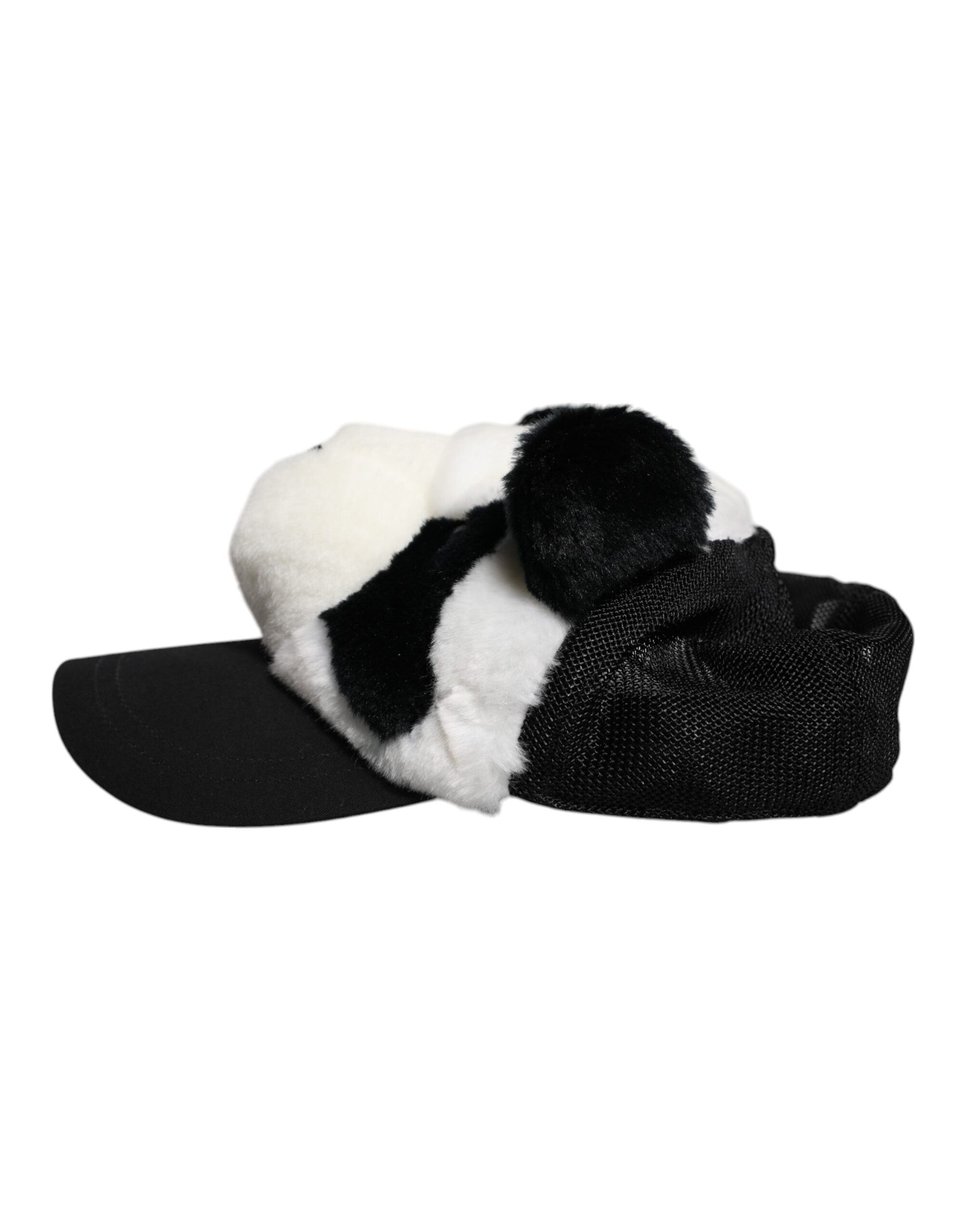 Dolce &amp; Gabbana Schwarz-Weiß-Panda-Fell-Baseballkappe für Damen