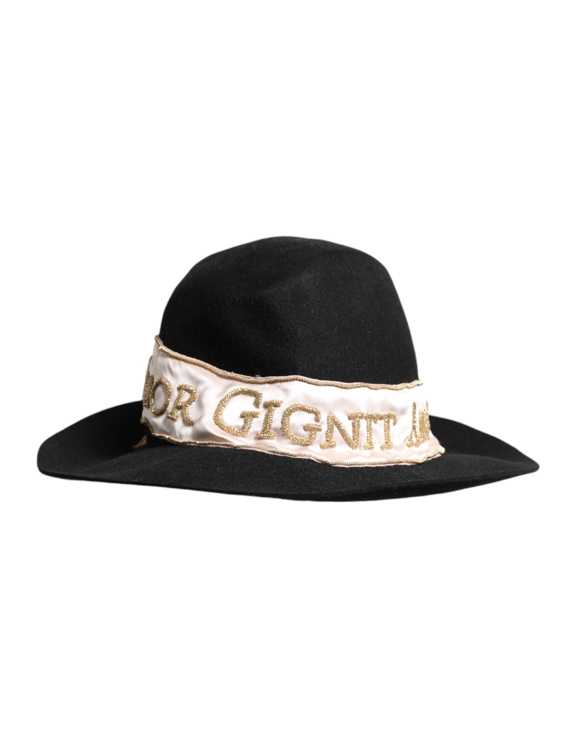 Dolce &amp; Gabbana – Schwarzer Hut mit Logo und Paillettenstickerei und breiter Krempe
