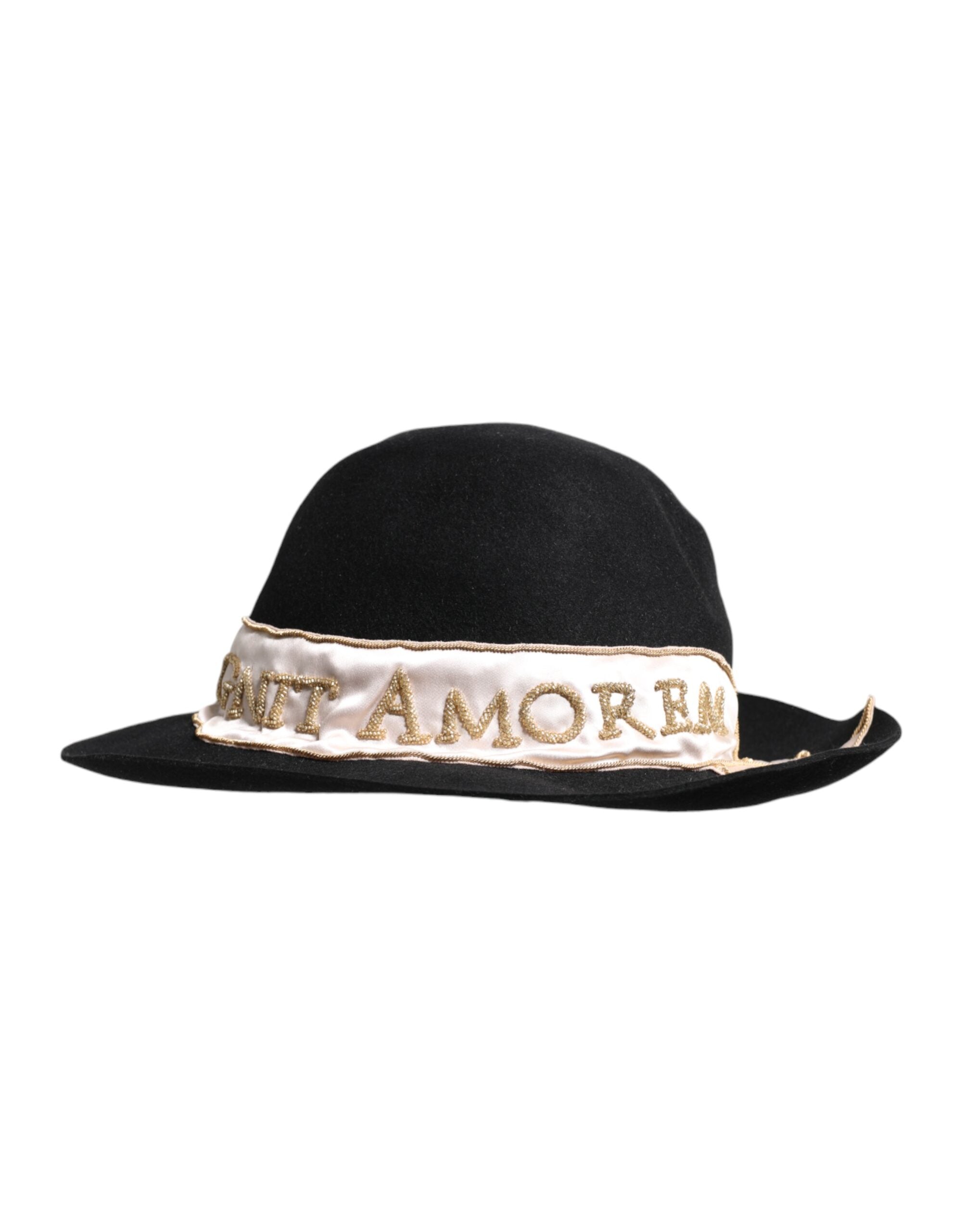 Dolce &amp; Gabbana – Schwarzer Hut mit Logo und Paillettenstickerei und breiter Krempe