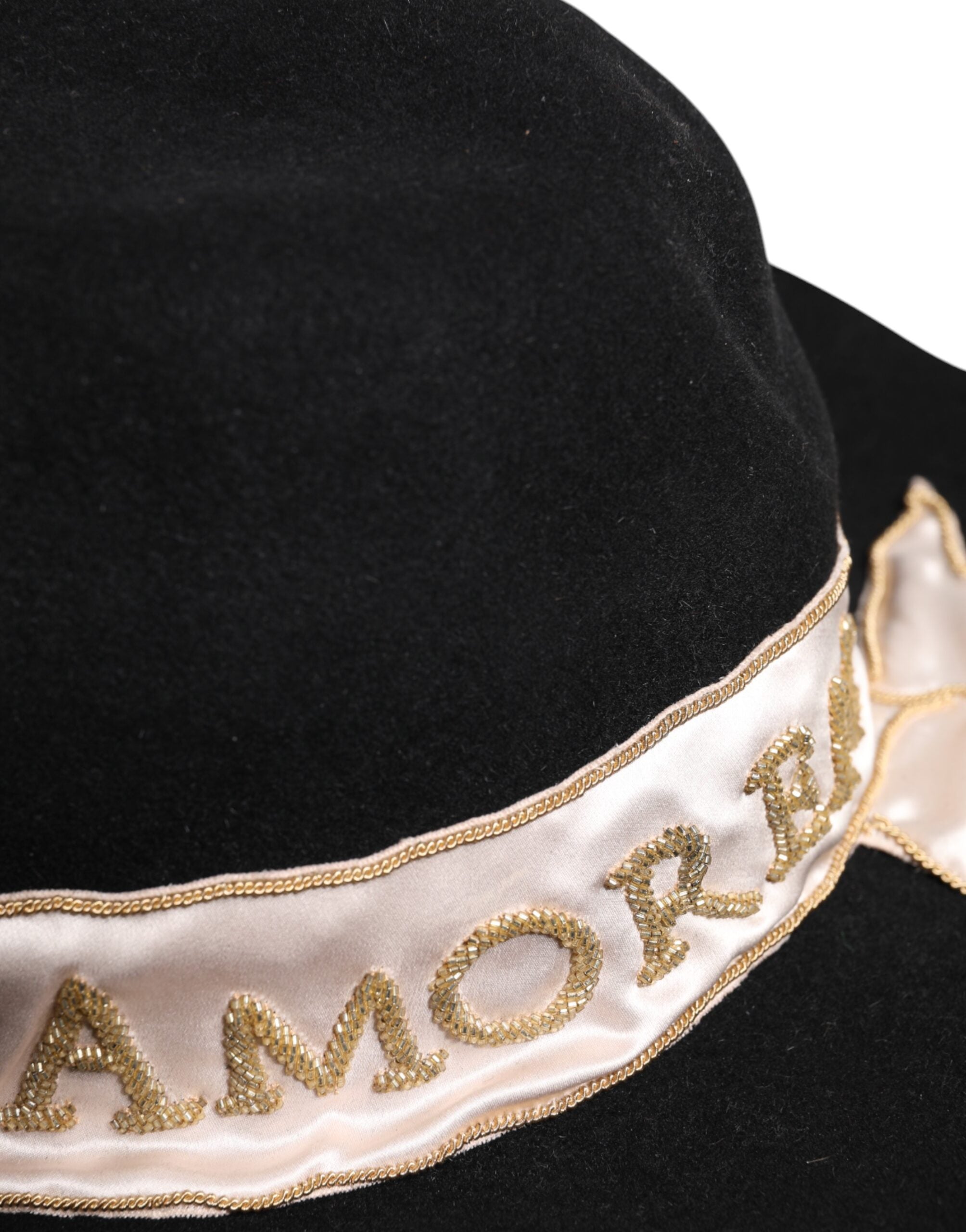 Dolce &amp; Gabbana – Schwarzer Hut mit Logo und Paillettenstickerei und breiter Krempe