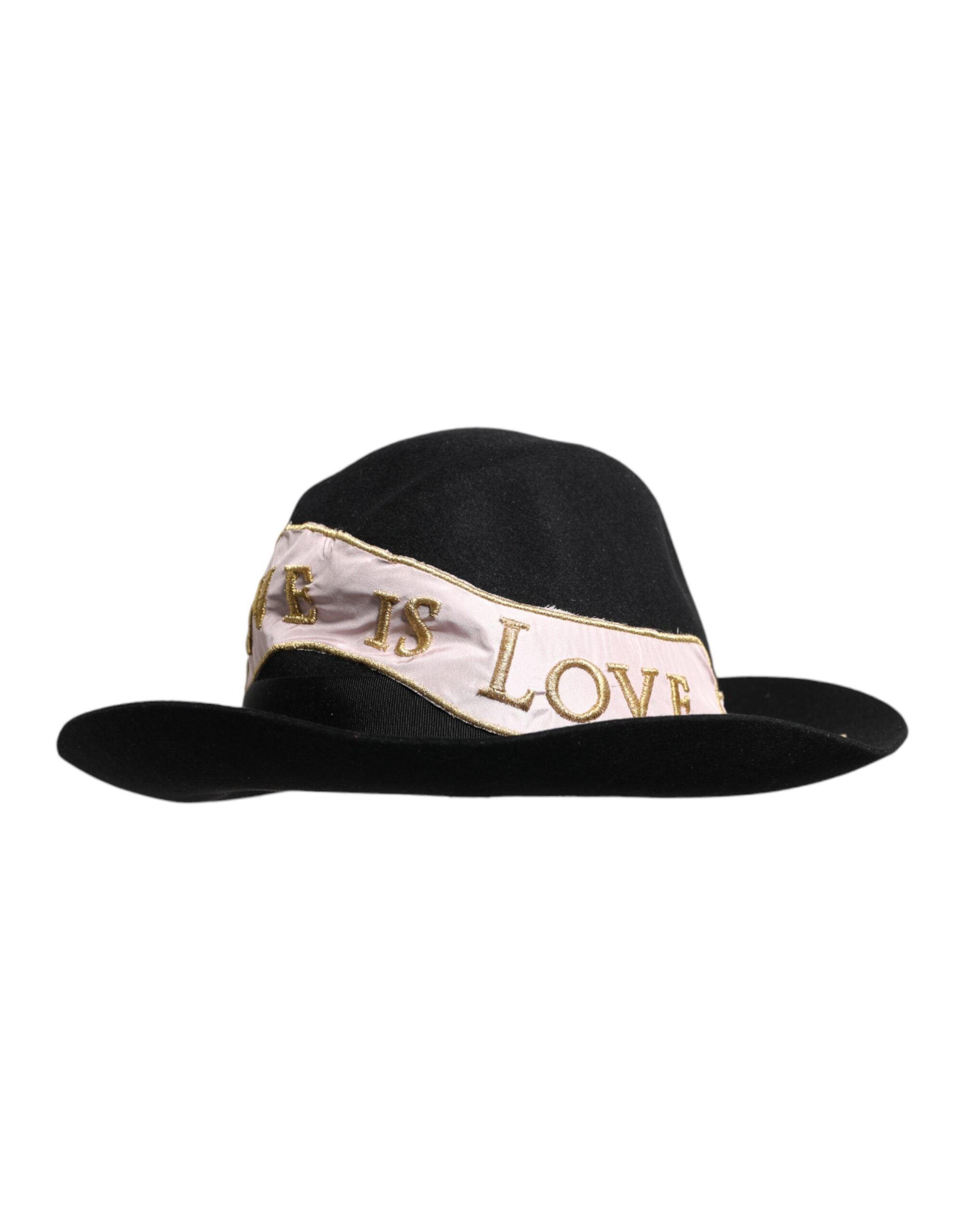 Dolce &amp; Gabbana – Schwarzer Damenhut mit breiter Krempe und aufgesticktem Logo