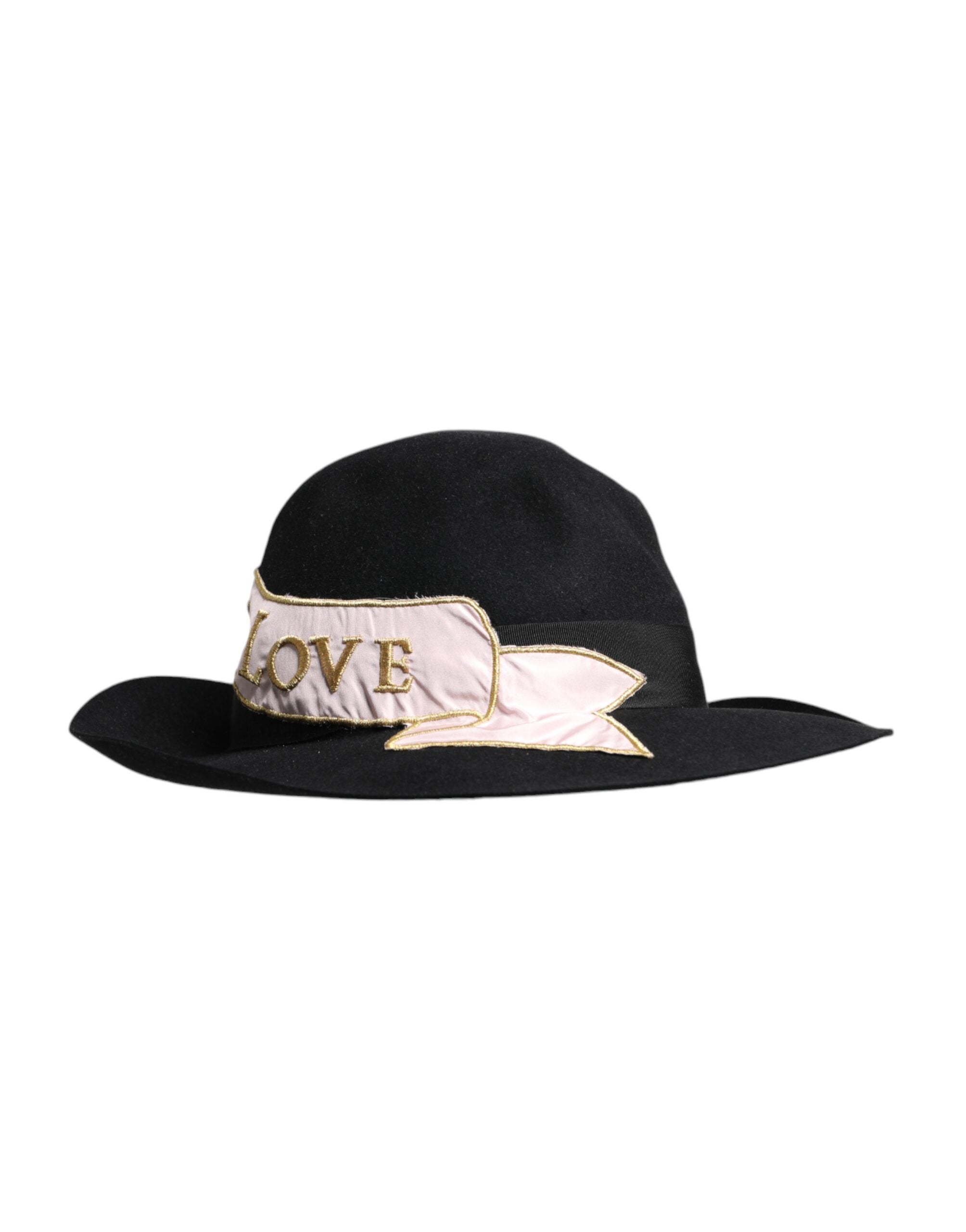 Dolce &amp; Gabbana – Schwarzer Damenhut mit breiter Krempe und aufgesticktem Logo