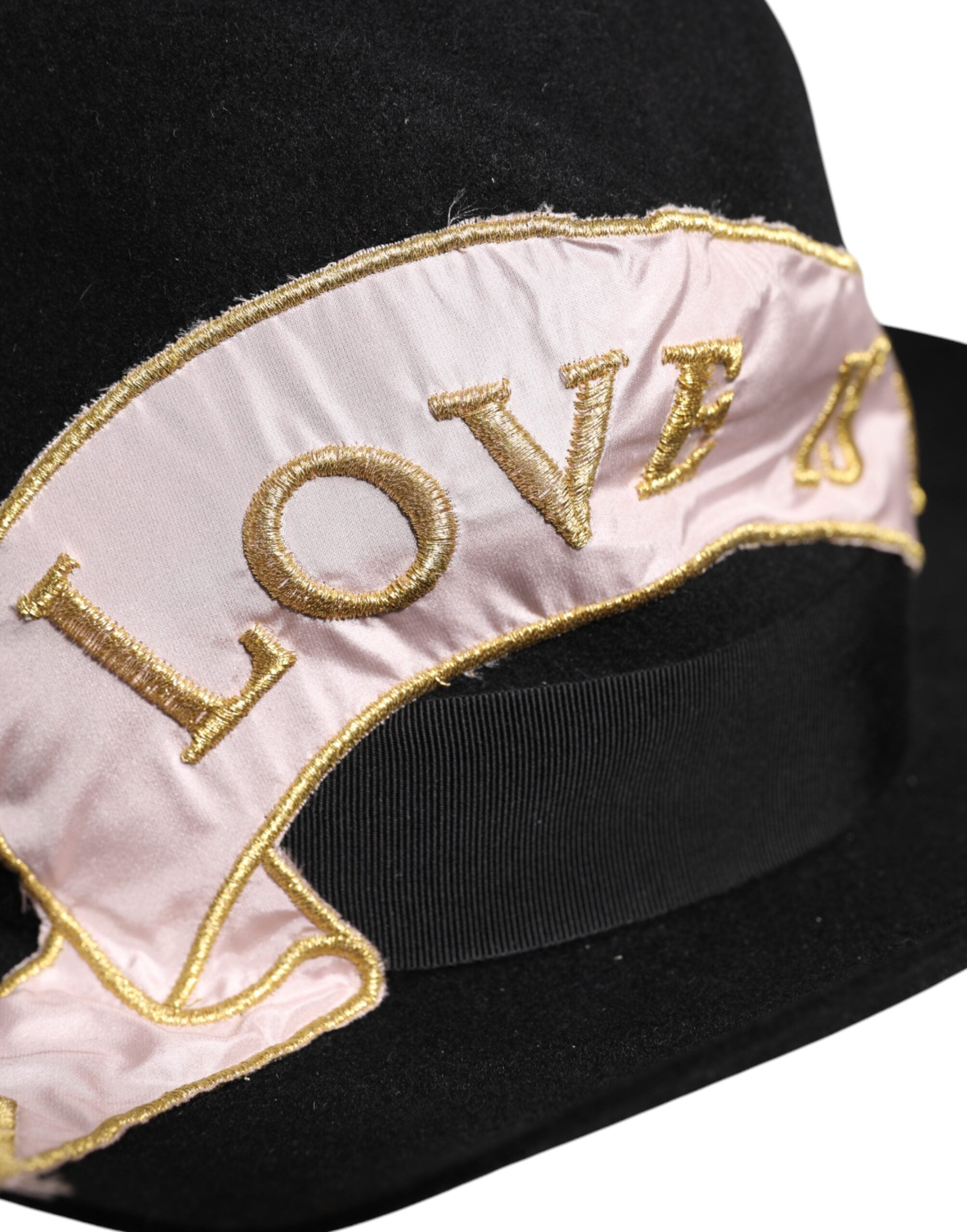 Dolce &amp; Gabbana – Schwarzer Damenhut mit breiter Krempe und aufgesticktem Logo
