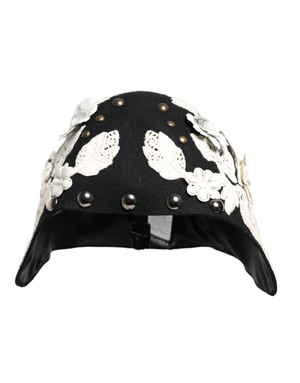 Dolce &amp; Gabbana Glockenhut aus schwarzer Wolle mit weißem Blumenmuster und Blattgold