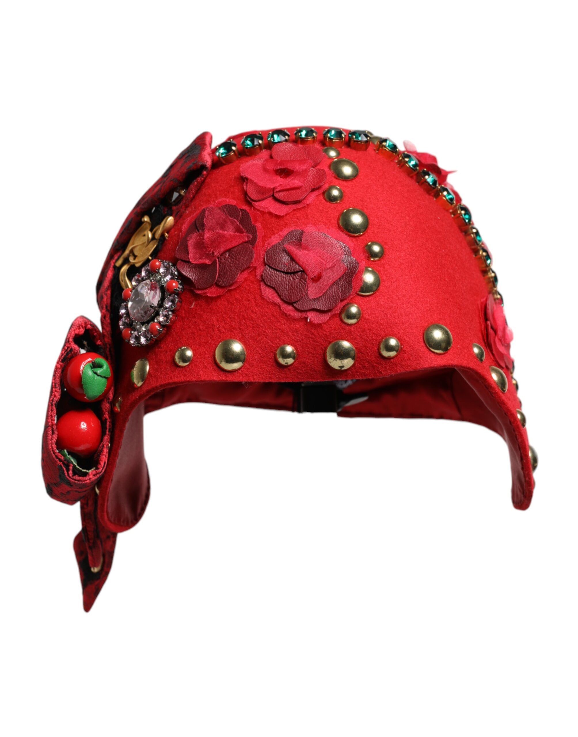 Dolce &amp; Gabbana – Hut mit roter Kristall- und goldener Rosenbrosche