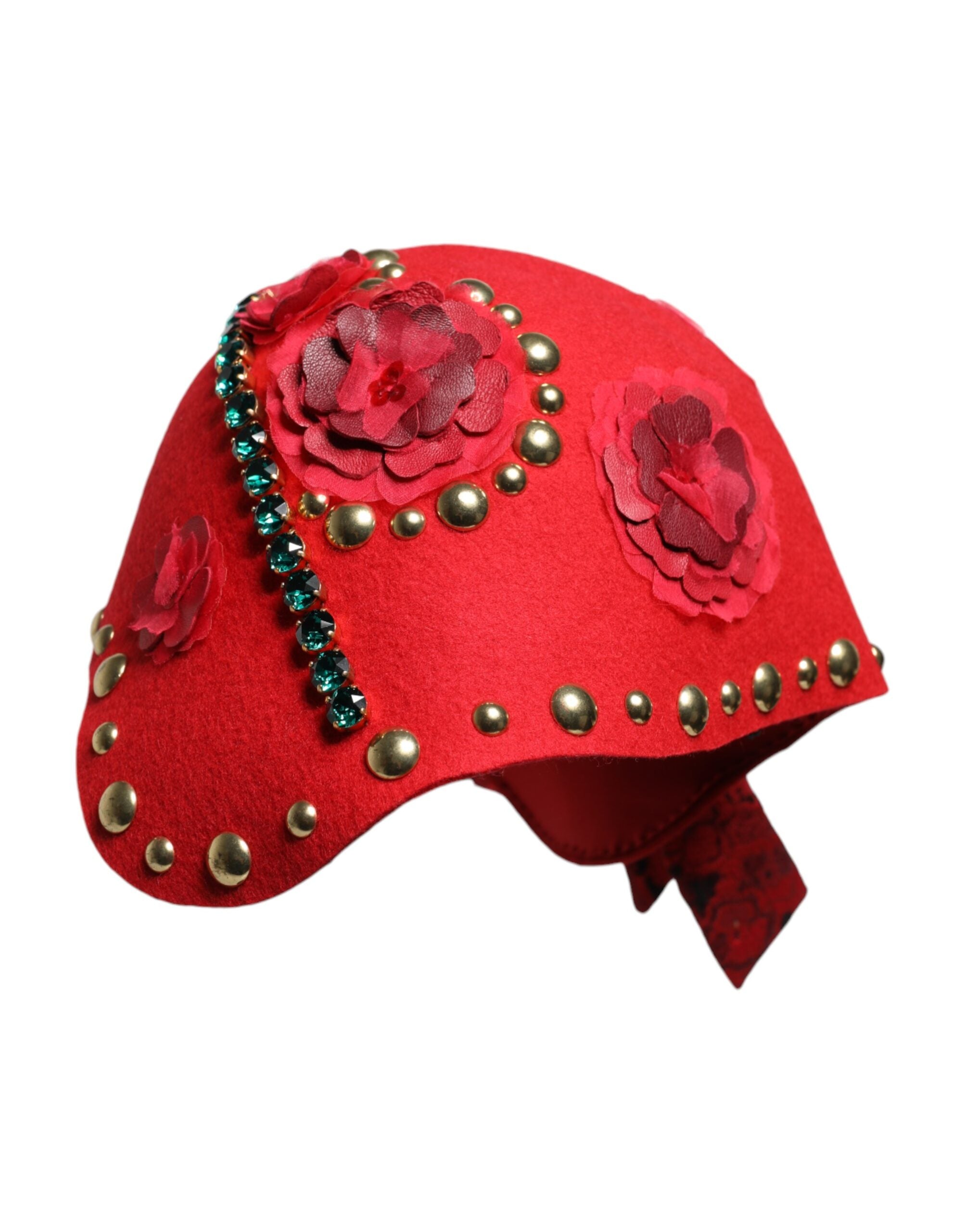 Dolce &amp; Gabbana – Hut mit roter Kristall- und goldener Rosenbrosche