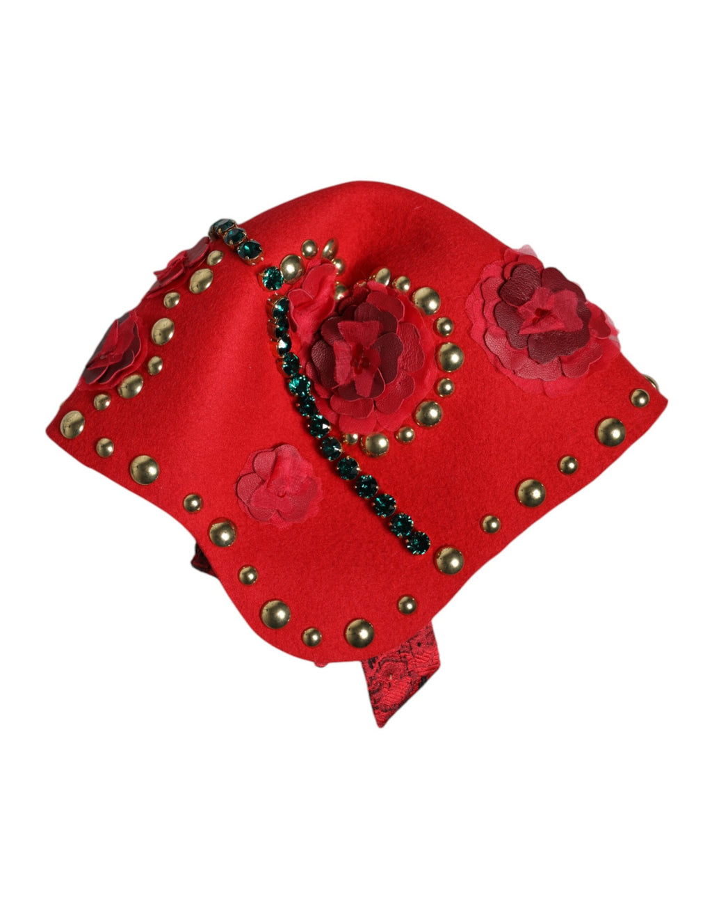 Dolce &amp; Gabbana – Hut mit roter Kristall- und goldener Rosenbrosche