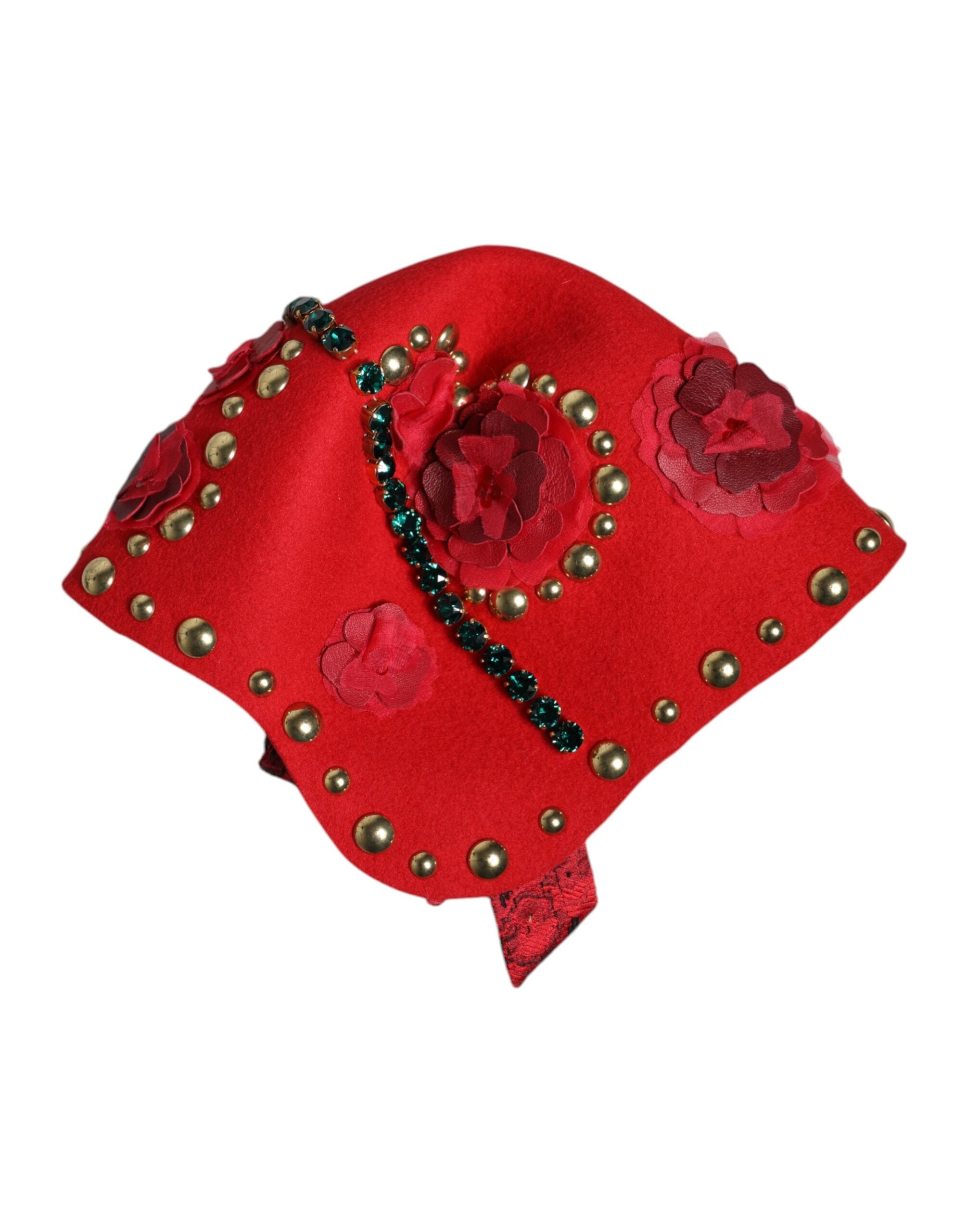 Dolce &amp; Gabbana – Hut mit roter Kristall- und goldener Rosenbrosche