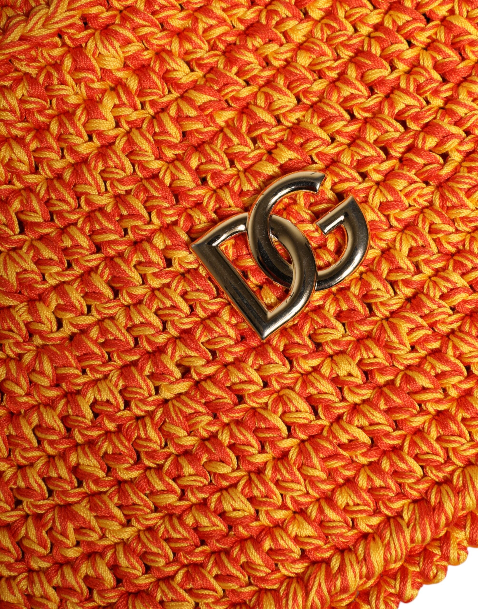 Dolce &amp; Gabbana – Orangefarbener Fischerhut aus gehäkelter Baumwolle mit DG-Logo