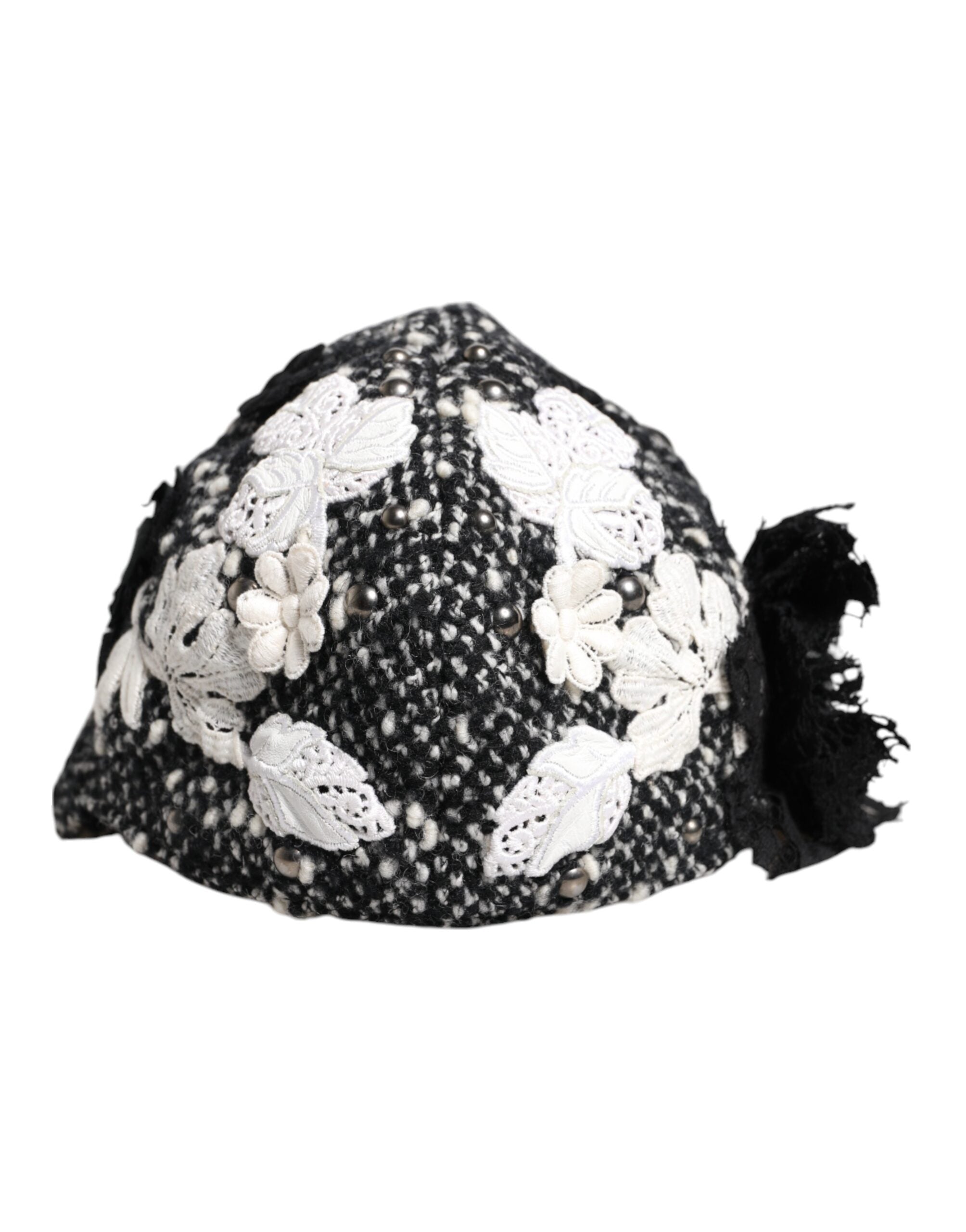 Dolce &amp; Gabbana – Glockenhut aus schwarzer Wolle mit weißem Blumenmuster