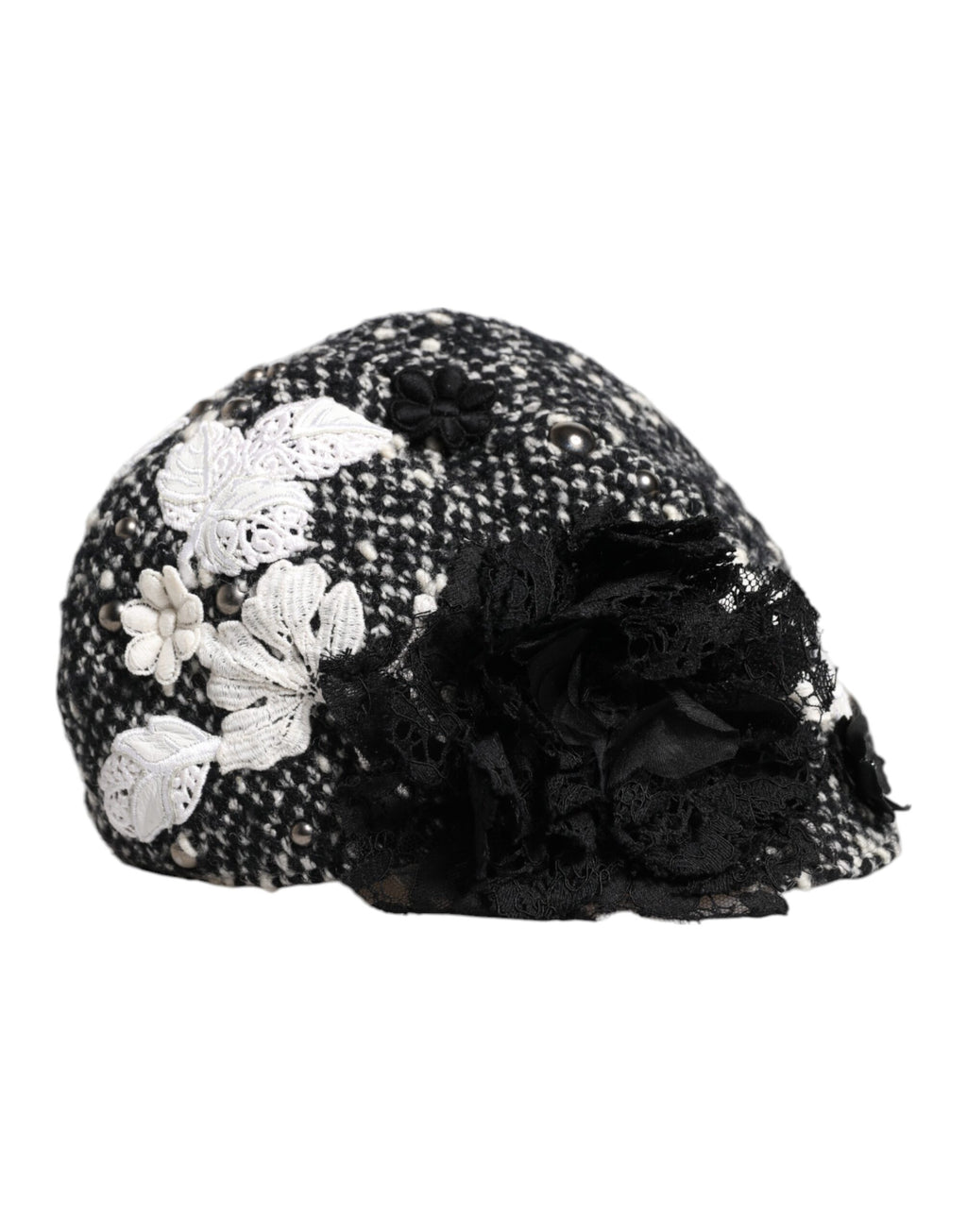 Dolce &amp; Gabbana – Glockenhut aus schwarzer Wolle mit weißem Blumenmuster