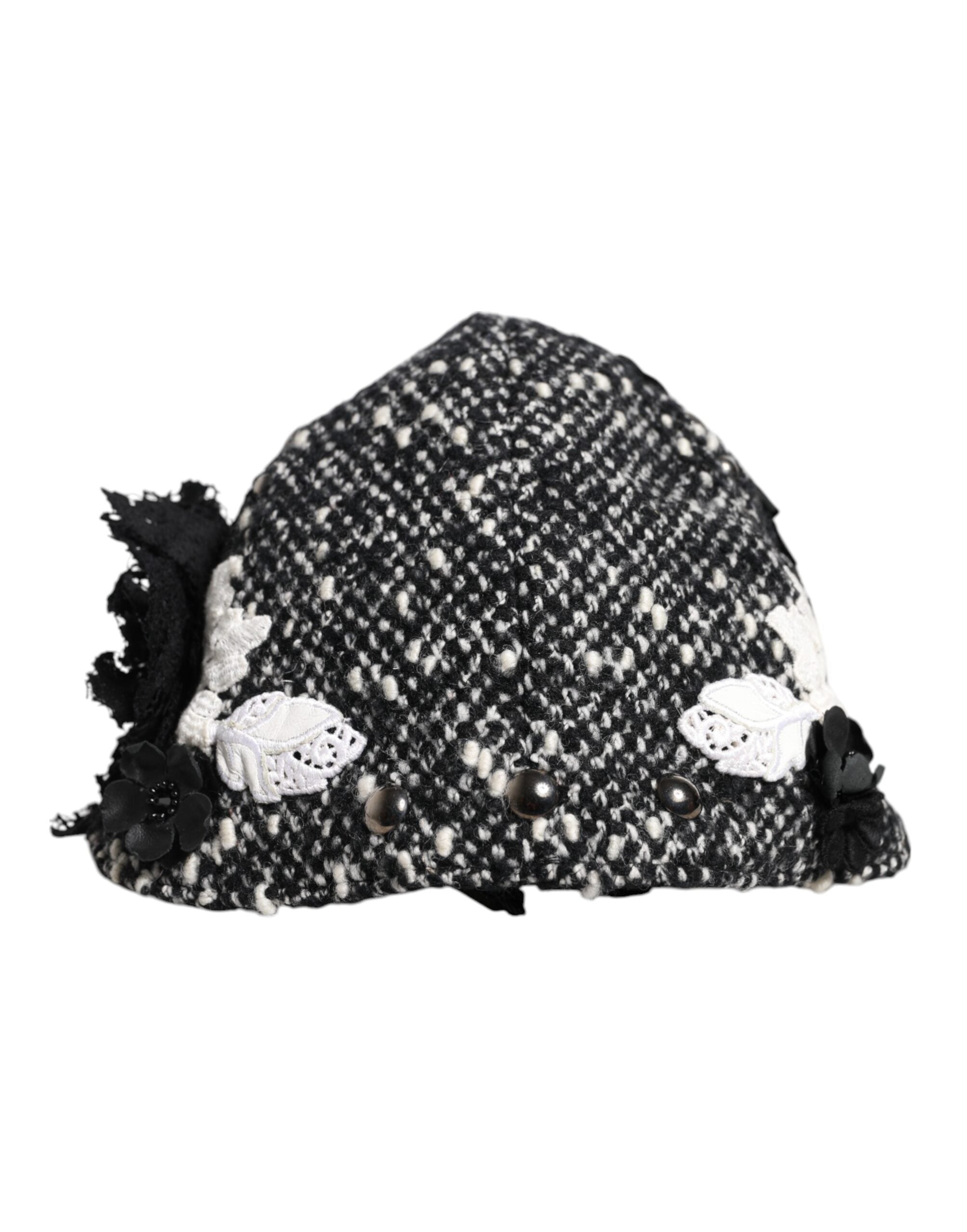 Dolce &amp; Gabbana – Glockenhut aus schwarzer Wolle mit weißem Blumenmuster