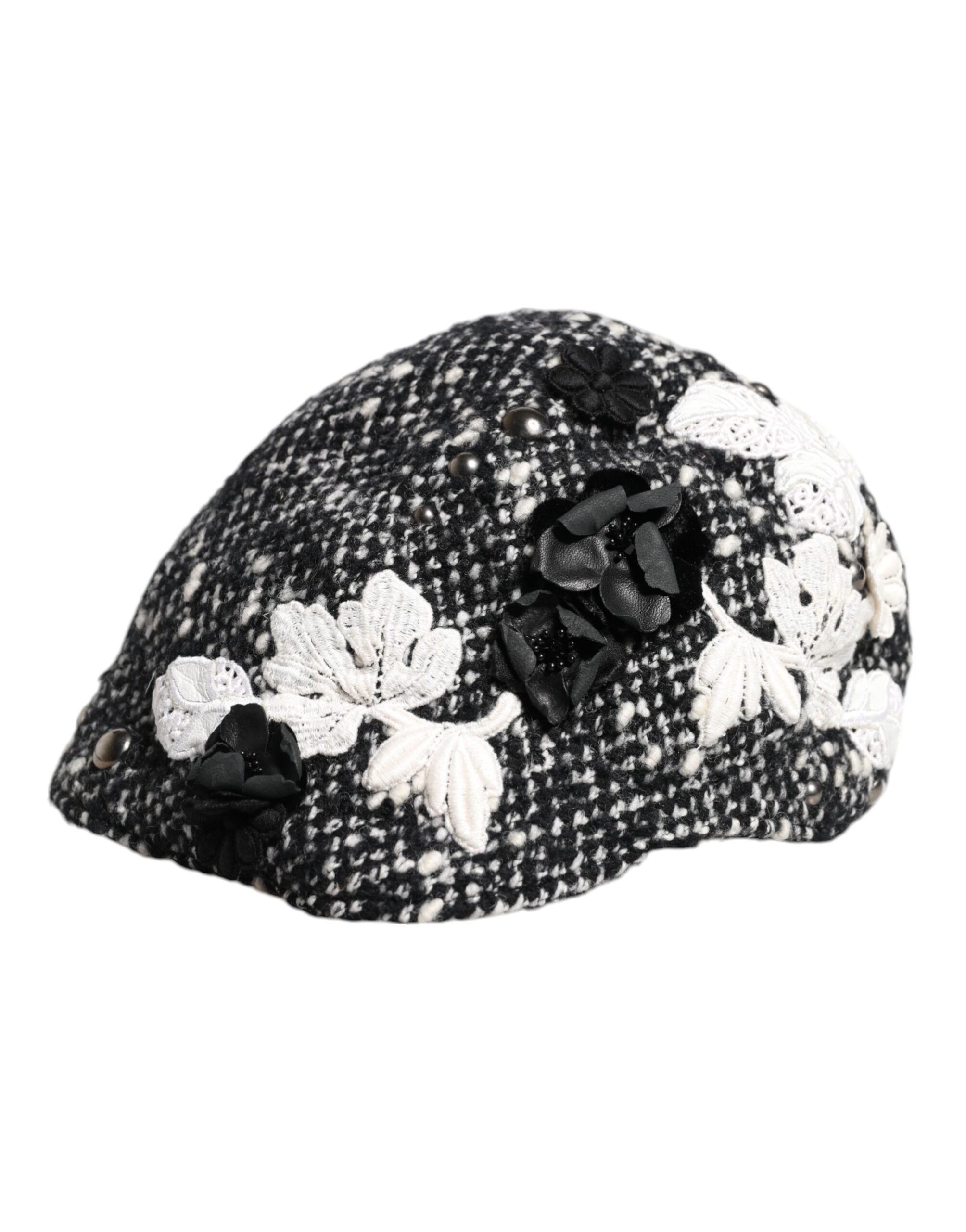 Dolce &amp; Gabbana – Glockenhut aus schwarzer Wolle mit weißem Blumenmuster
