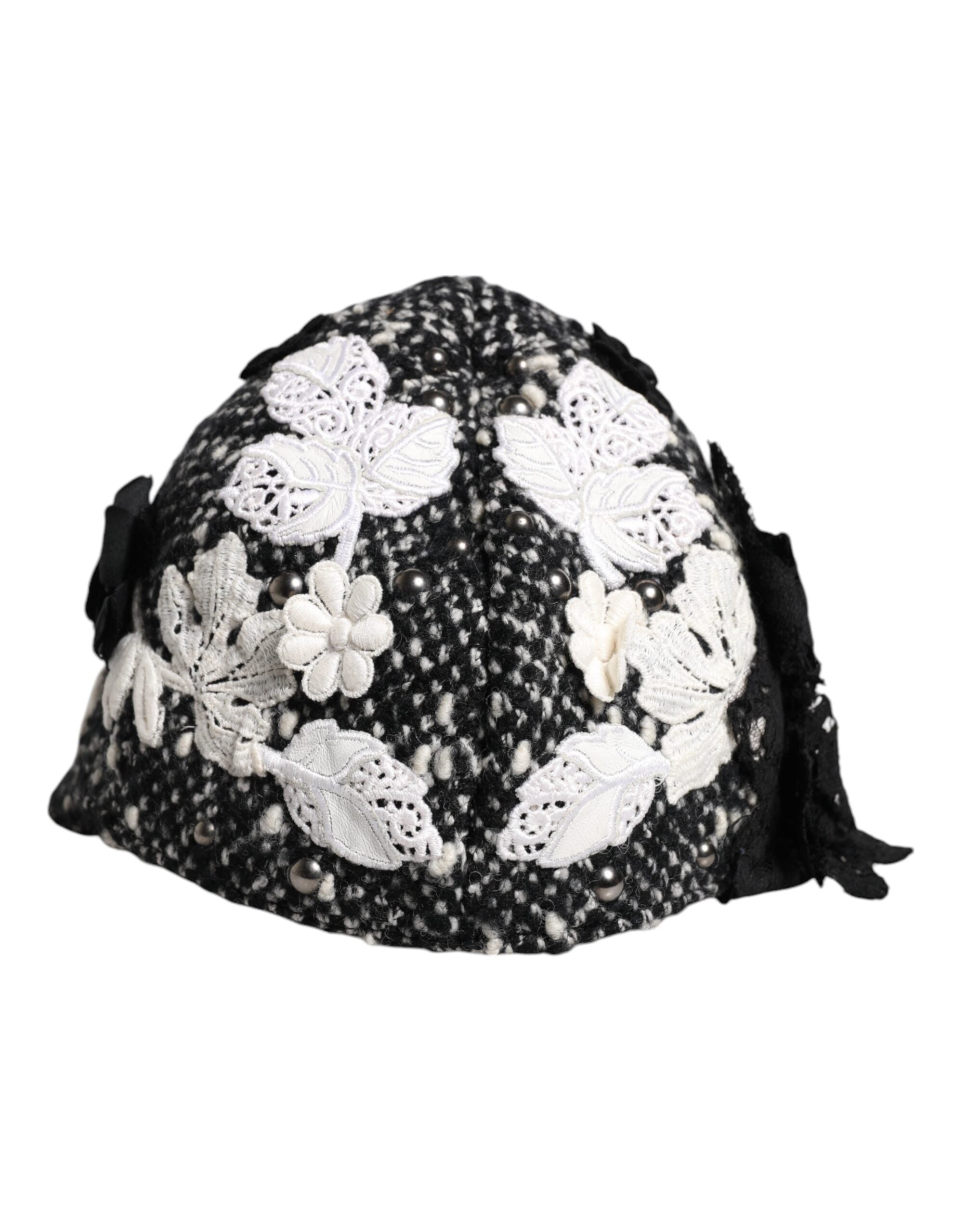 Dolce &amp; Gabbana – Glockenhut aus schwarzer Wolle mit weißem Blumenmuster