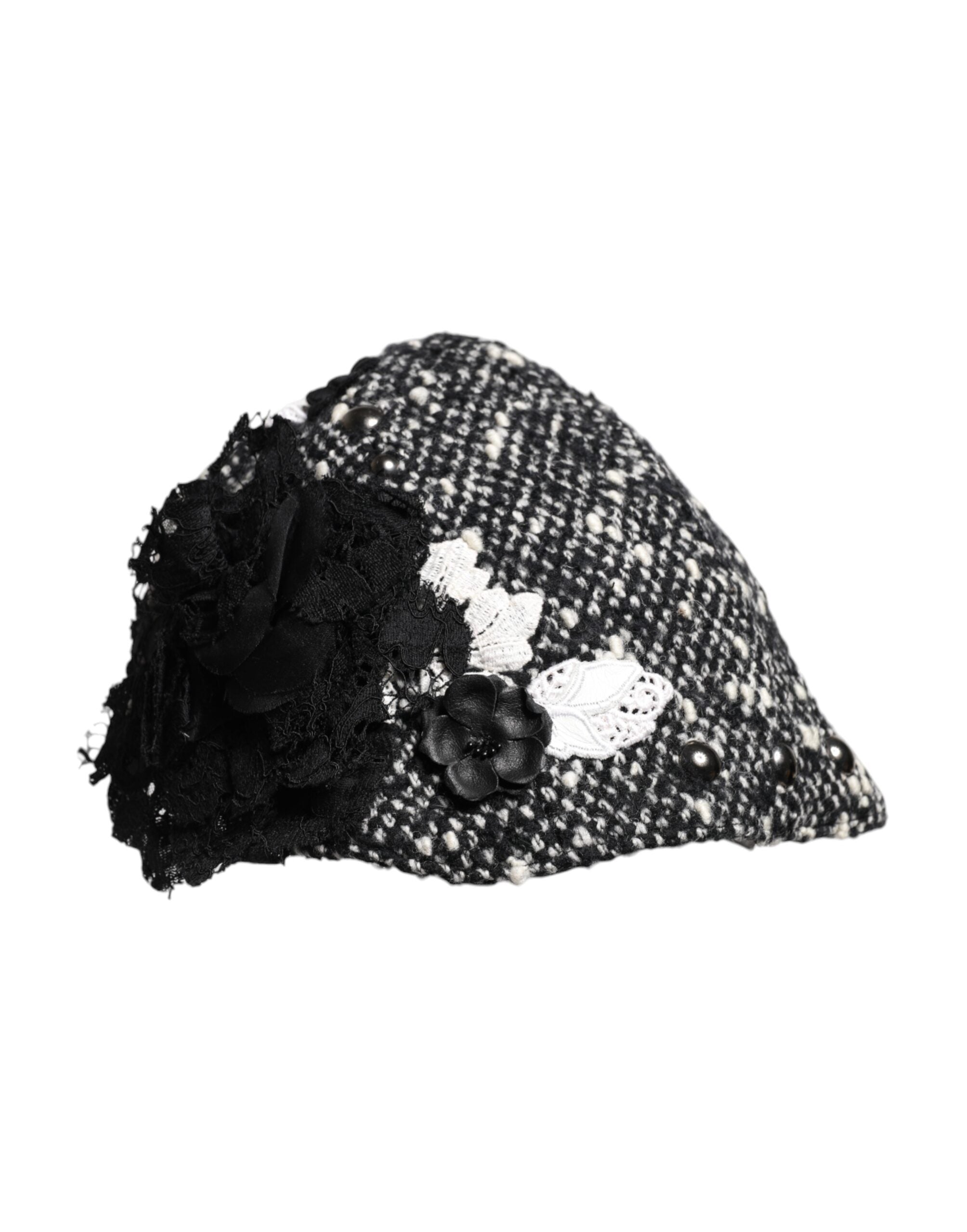 Dolce &amp; Gabbana – Glockenhut aus schwarzer Wolle mit weißem Blumenmuster