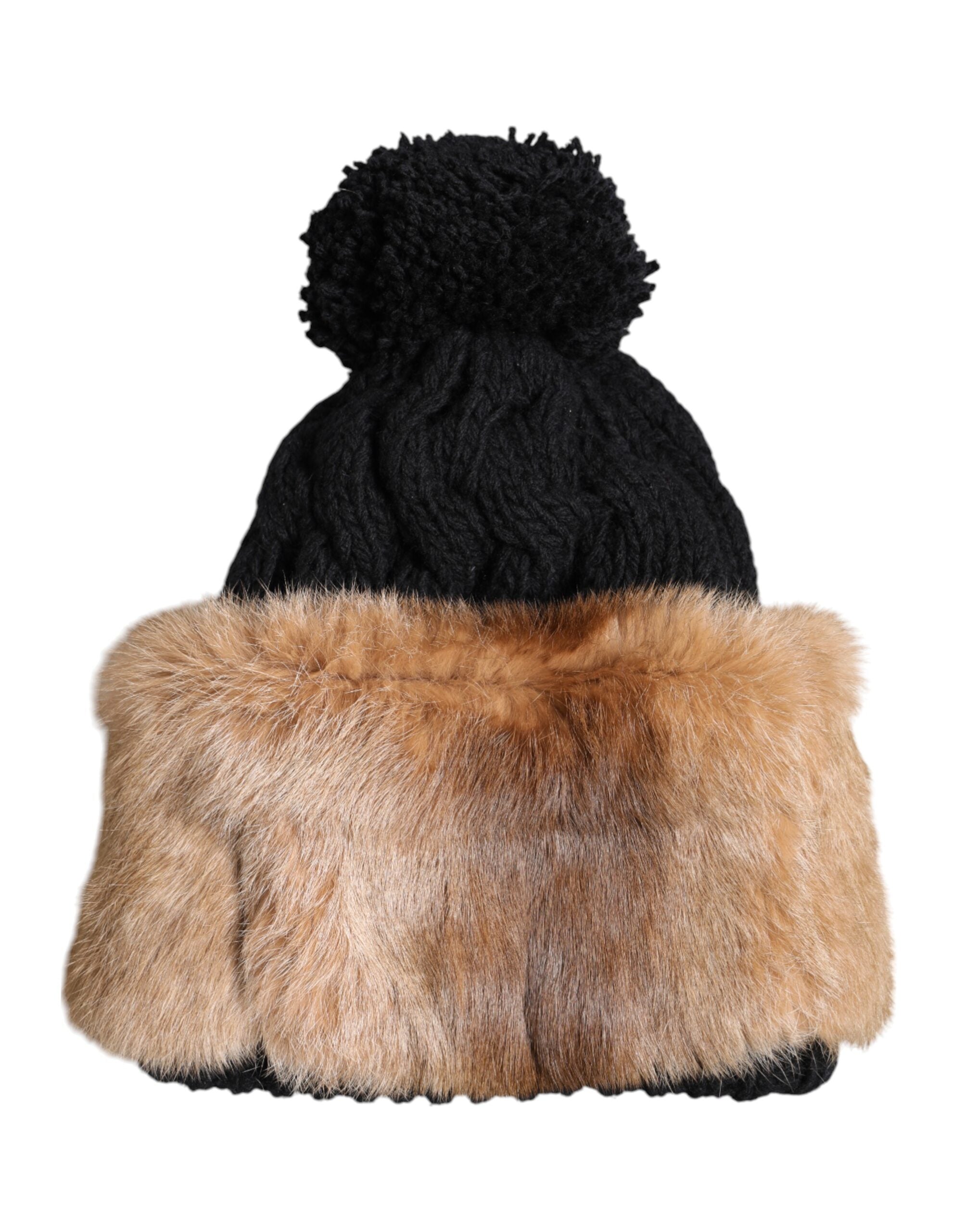 Dolce &amp; Gabbana Wintermütze aus schwarz-braun gefärbtem Kaninchenfell