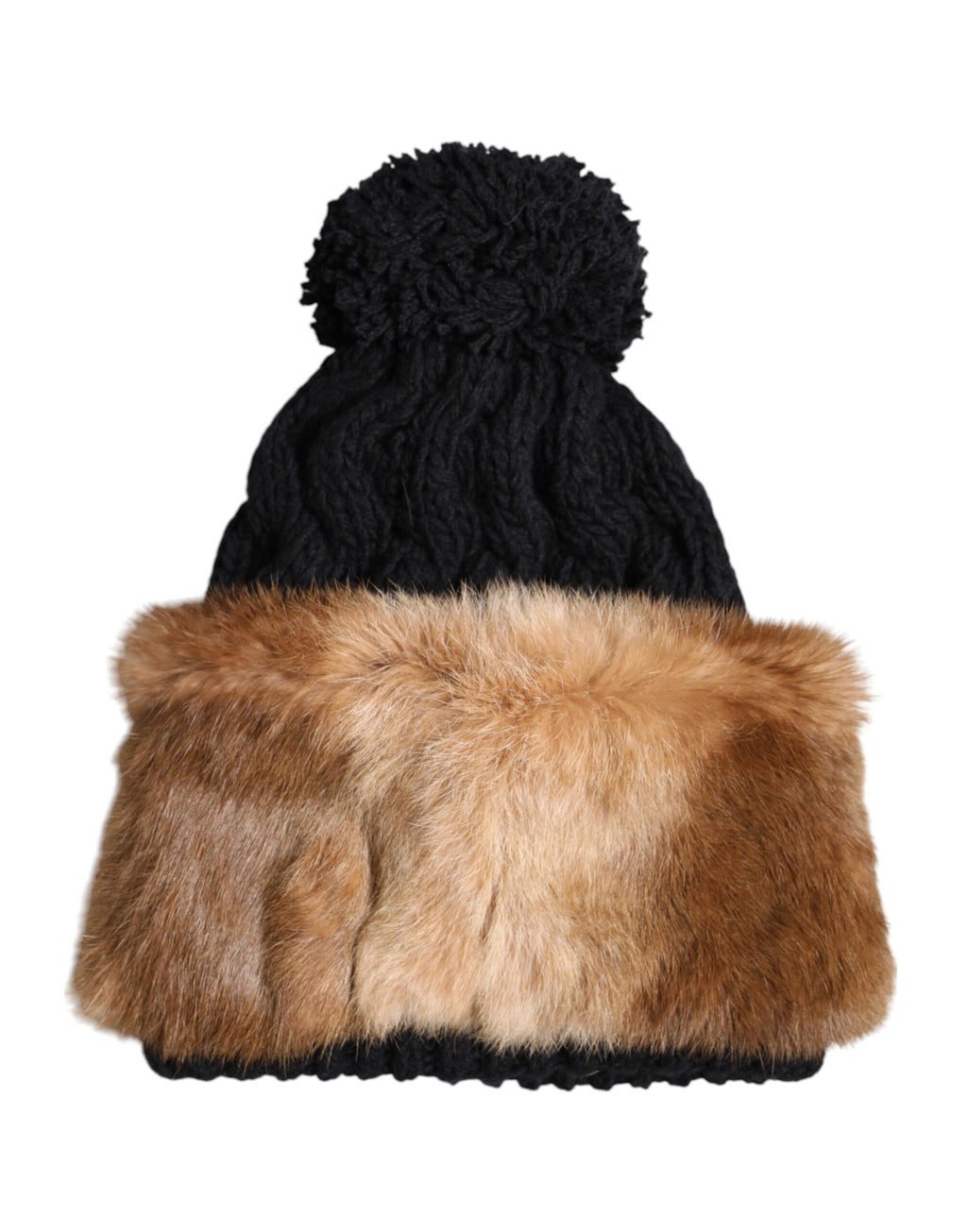 Dolce &amp; Gabbana Wintermütze aus schwarz-braun gefärbtem Kaninchenfell