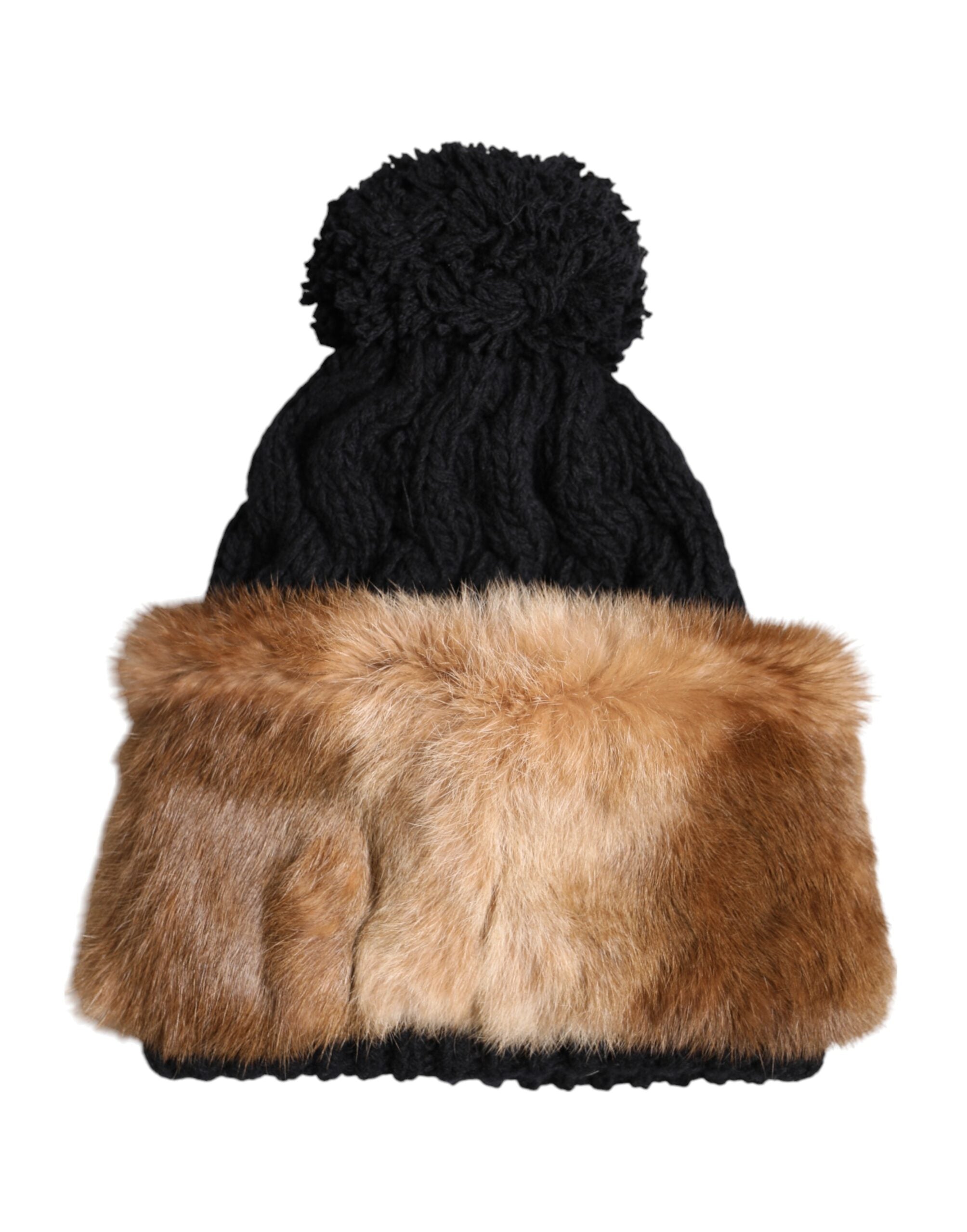 Dolce &amp; Gabbana Wintermütze aus schwarz-braun gefärbtem Kaninchenfell