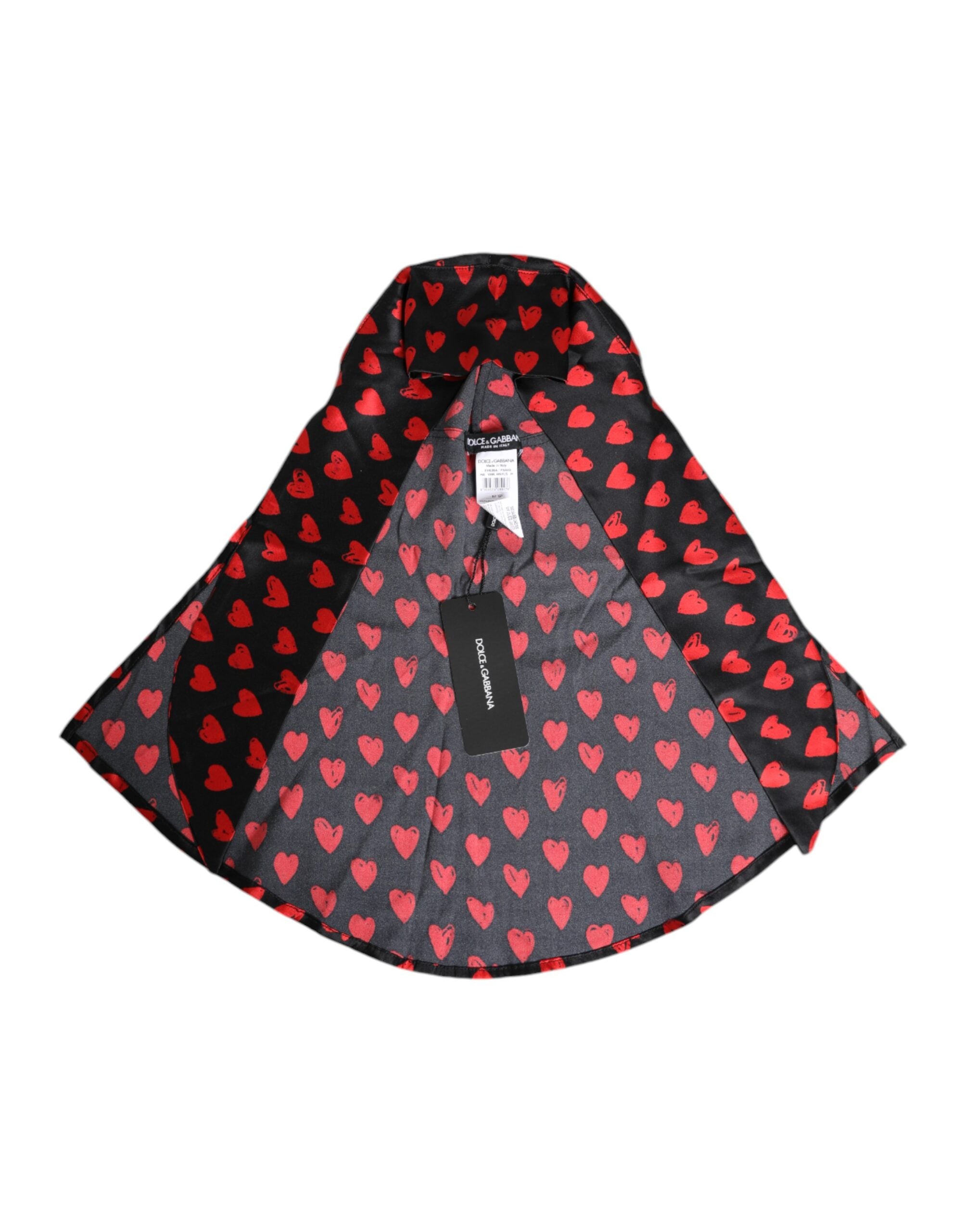 Dolce &amp; Gabbana Schwarz-rote Polyestermütze mit Herzen
