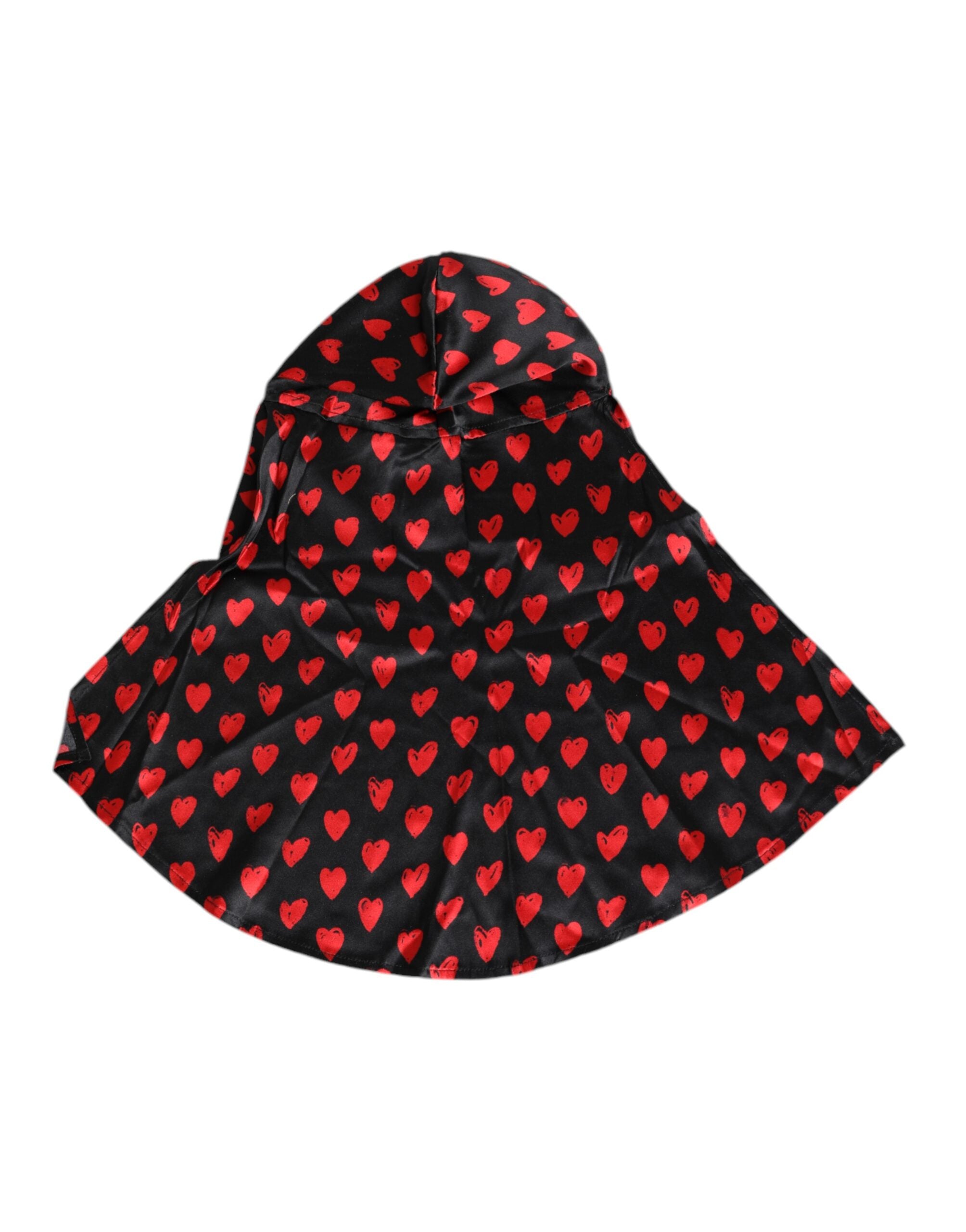 Dolce &amp; Gabbana Schwarz-rote Polyestermütze mit Herzen