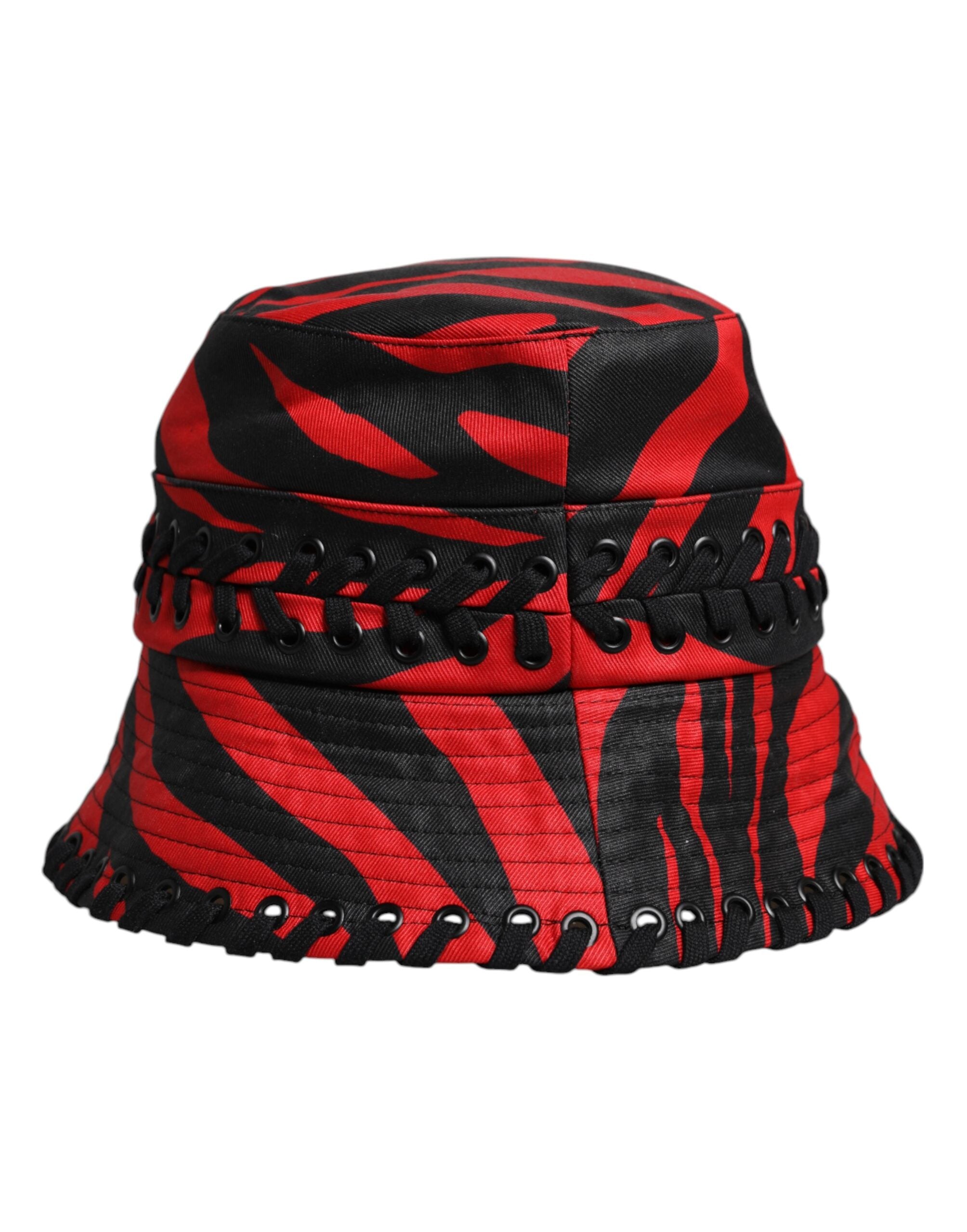 Dolce &amp; Gabbana – Fischerhut aus Polyester mit breiten Krempen und schwarzen und roten Streifen