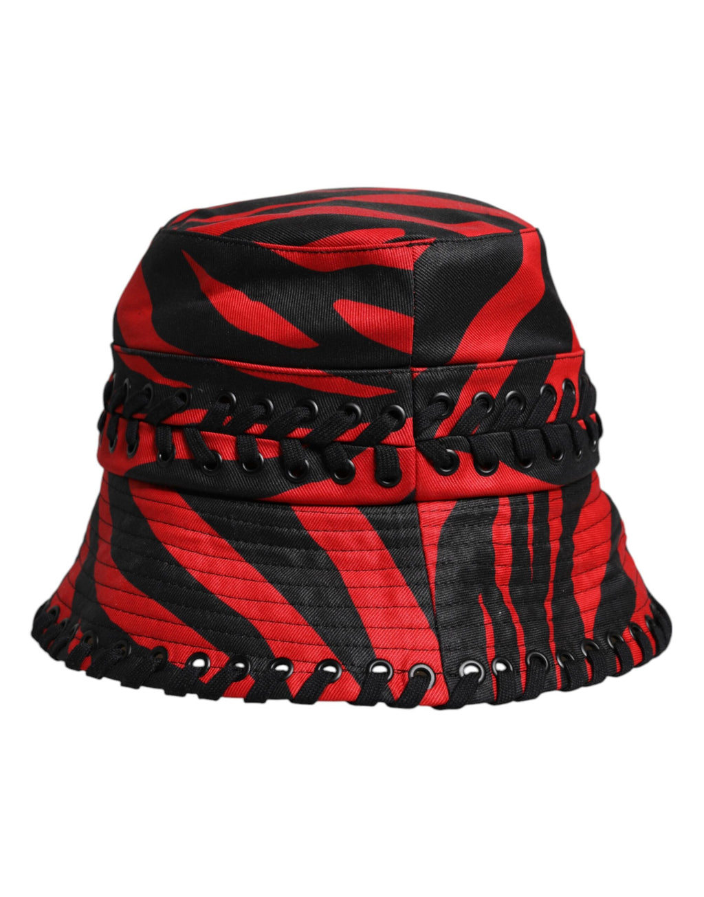 Dolce &amp; Gabbana – Fischerhut aus Polyester mit breiten Krempen und schwarzen und roten Streifen