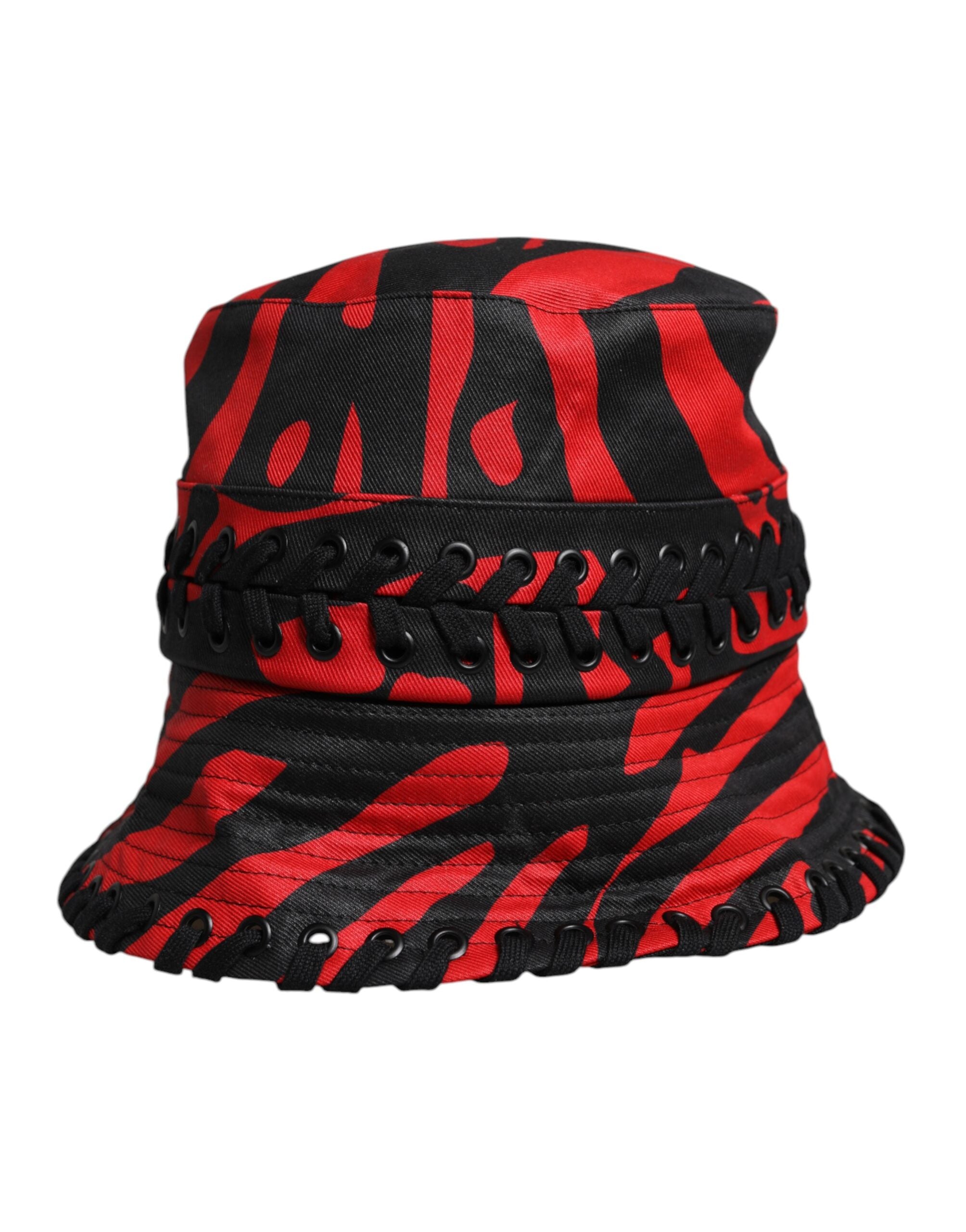 Dolce &amp; Gabbana – Fischerhut aus Polyester mit breiten Krempen und schwarzen und roten Streifen