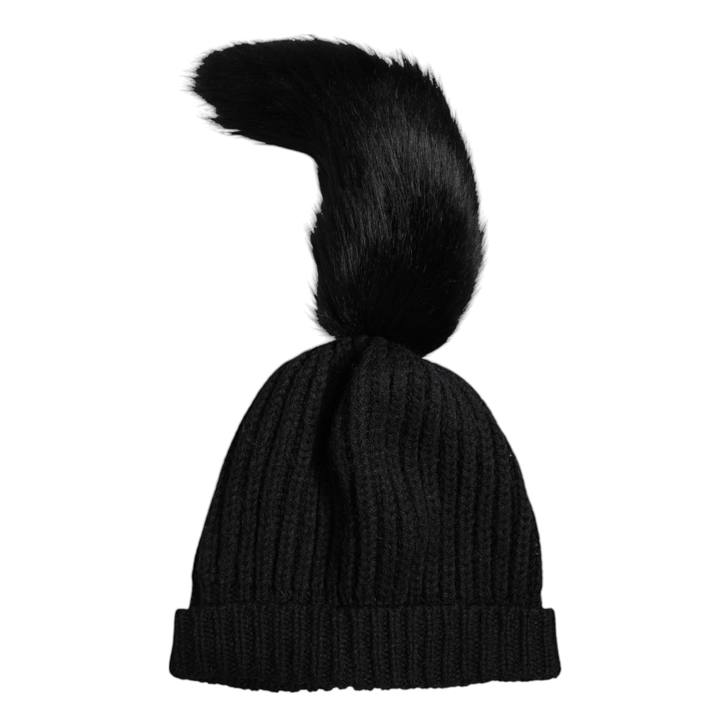 Dolce &amp; Gabbana Wintermütze aus schwarzem Acryl mit gestricktem Pelz
