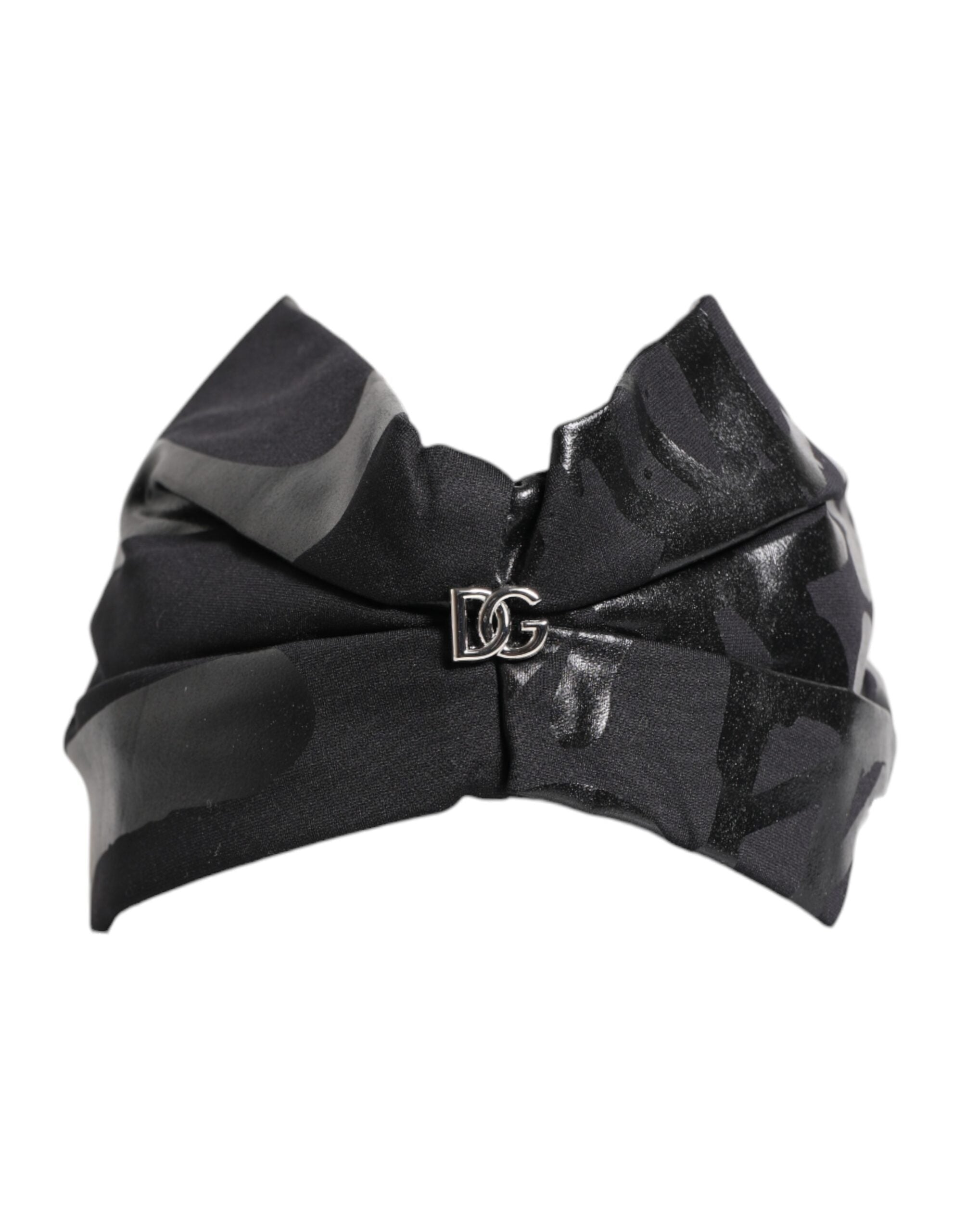 Dolce &amp; Gabbana – Schwarzes Nylon-Stretch-Stirnband mit DG-Logo