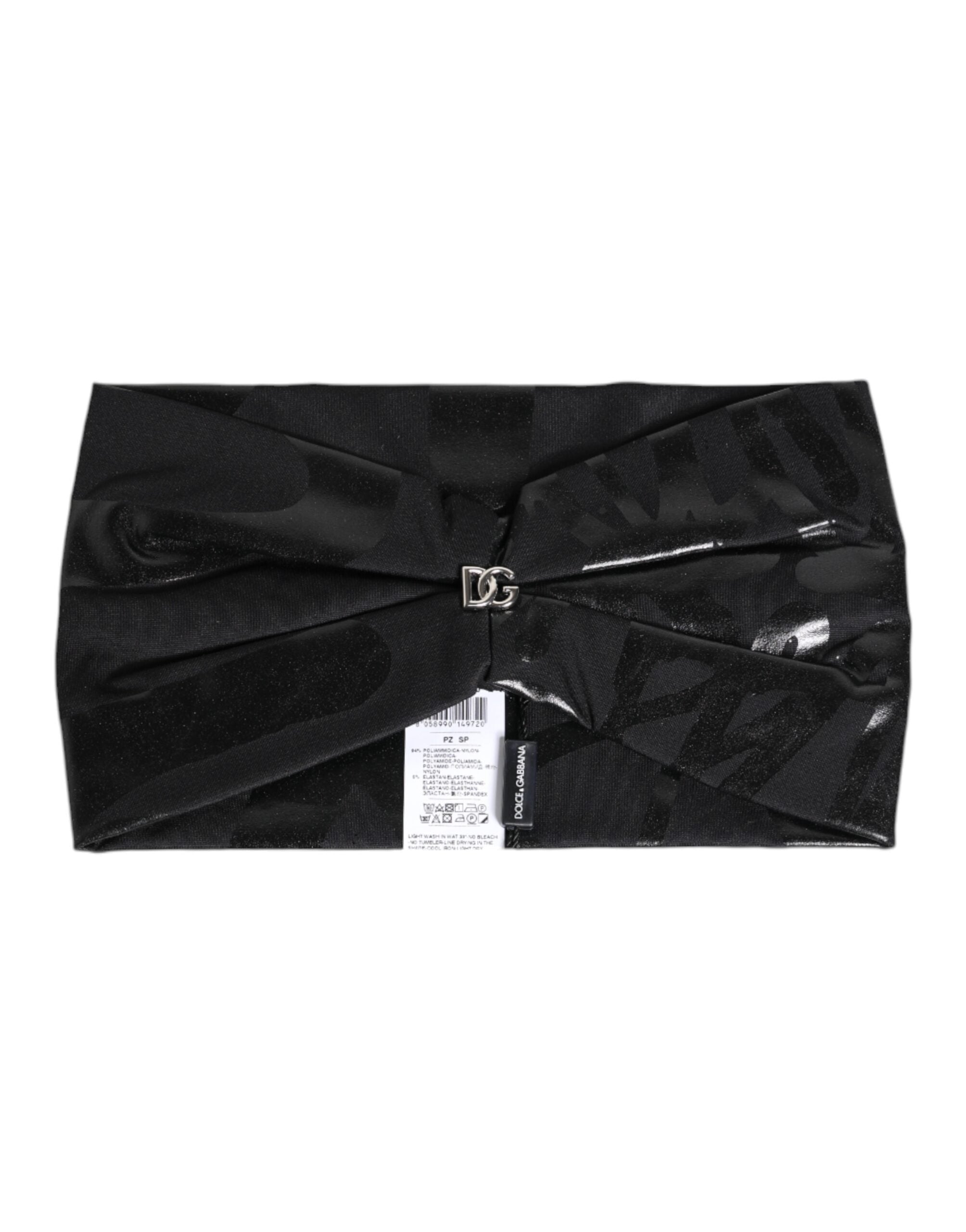Dolce &amp; Gabbana – Schwarzes Nylon-Stretch-Stirnband mit DG-Logo