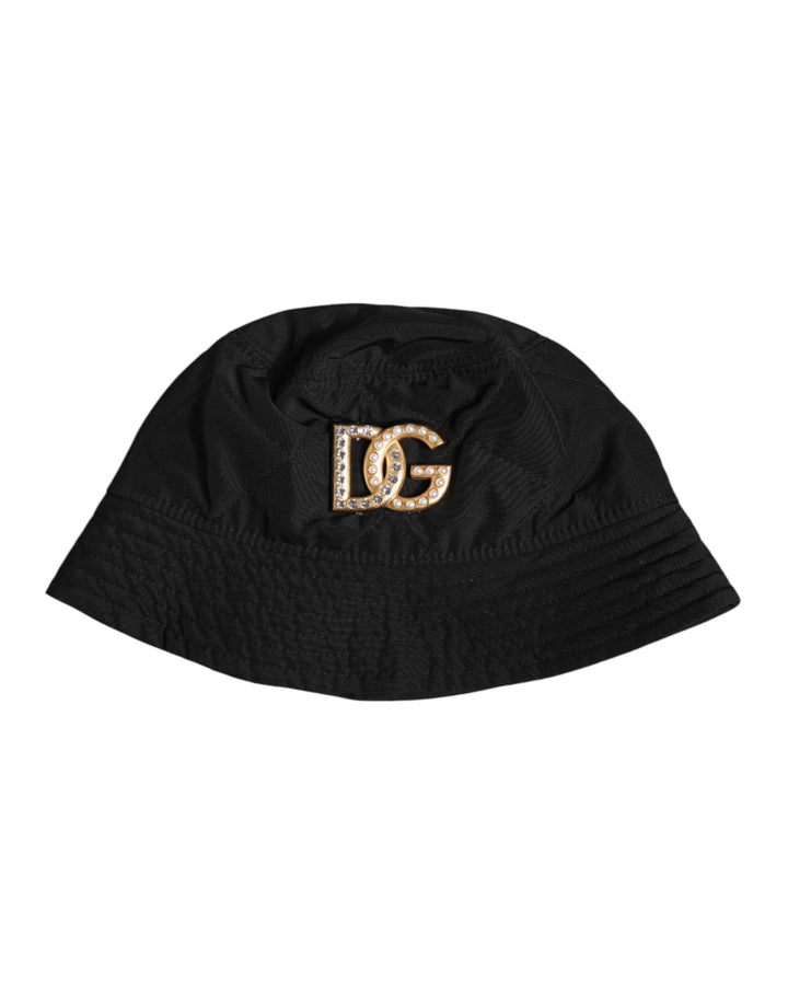 Dolce &amp; Gabbana – Schwarzer Fischerhut aus Polyester mit breiter Krempe und DG-Kristallen