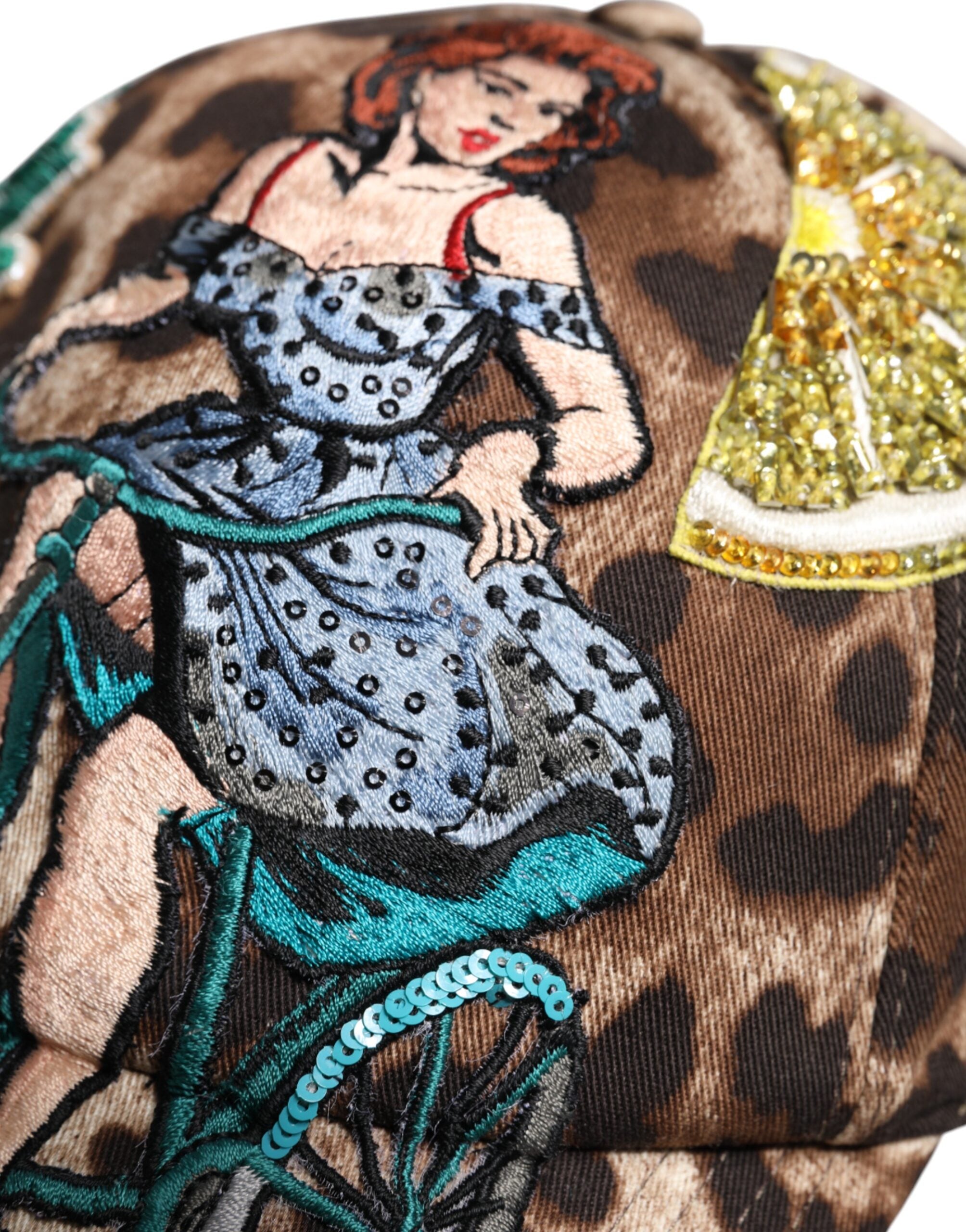 Dolce &amp; Gabbana – Sicily – Baseballkappe mit Leoparden-Pailletten in Braun