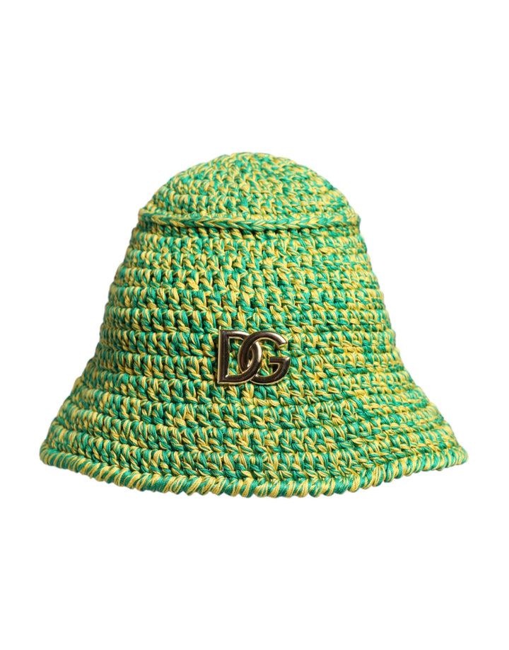 Dolce &amp; Gabbana, grüner Fischerhut aus gehäkelter Baumwolle mit DG-Logo