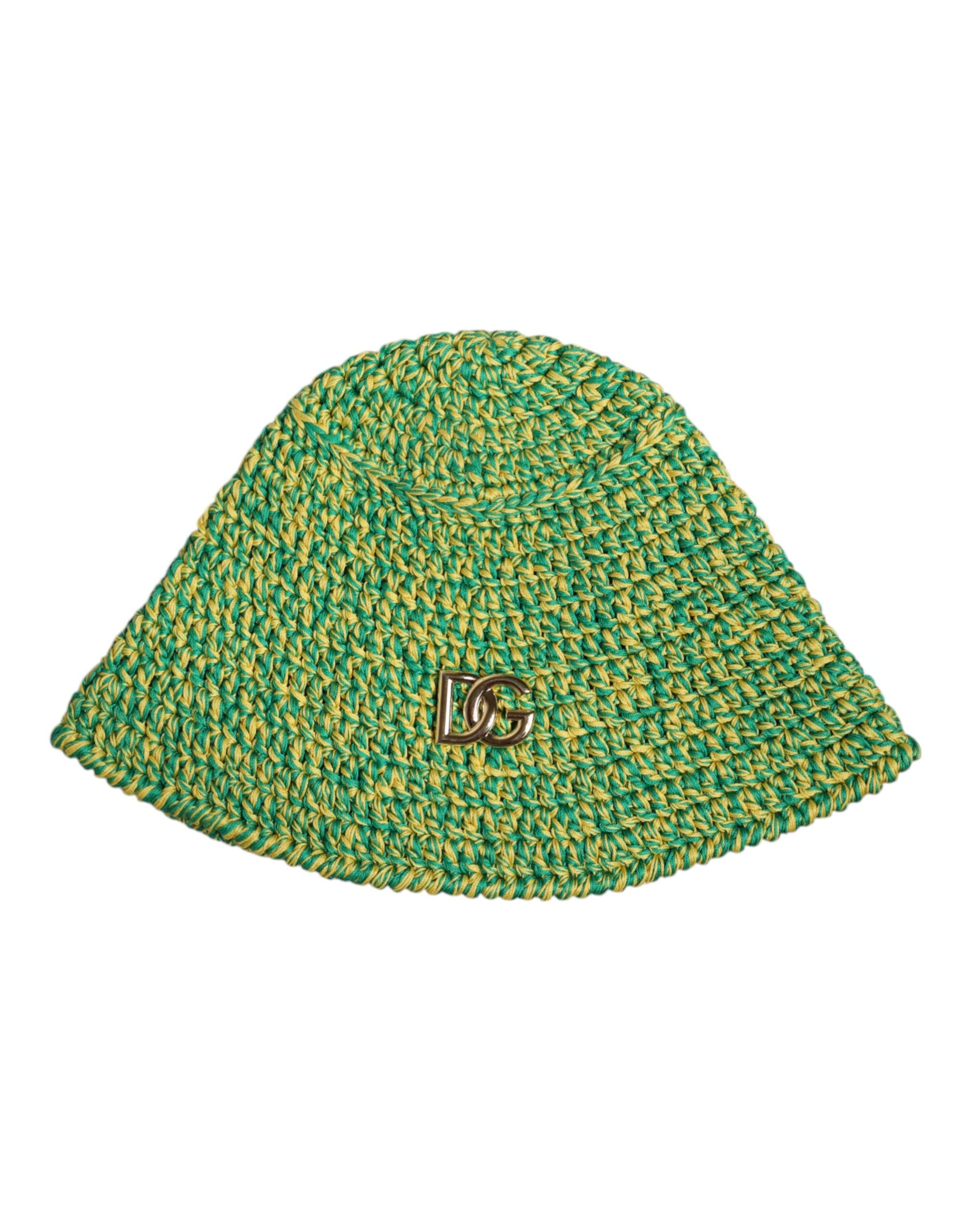 Dolce &amp; Gabbana, grüner Fischerhut aus gehäkelter Baumwolle mit DG-Logo