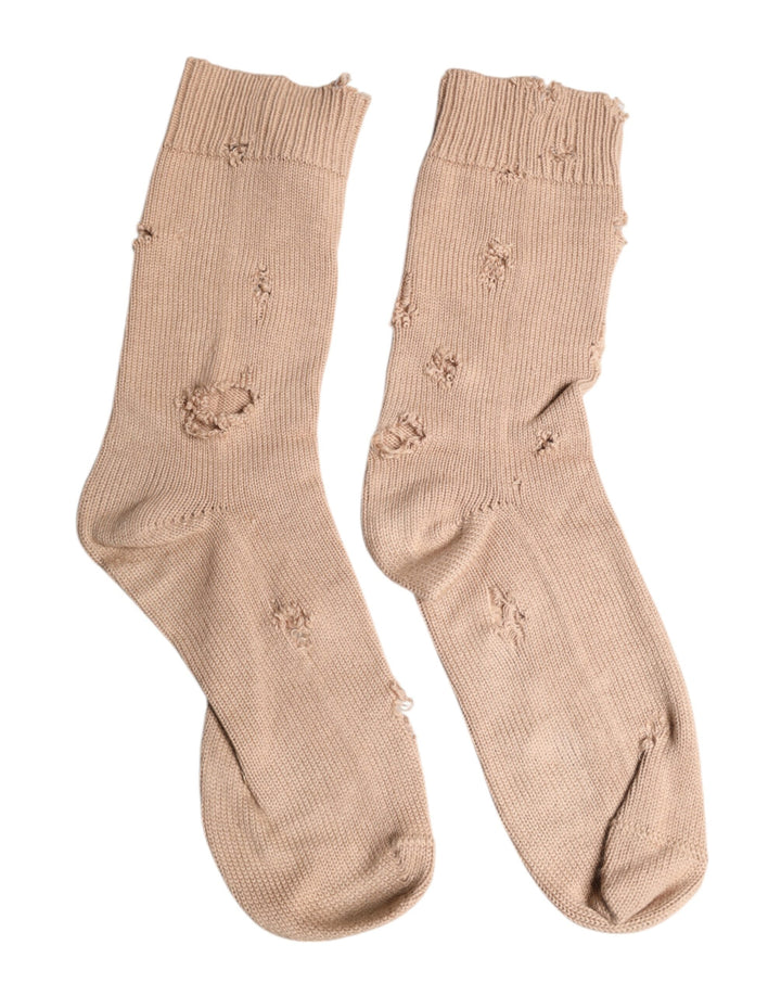 Dolce &amp; Gabbana Beige Solid Stretch Mid Calf Herren Socken