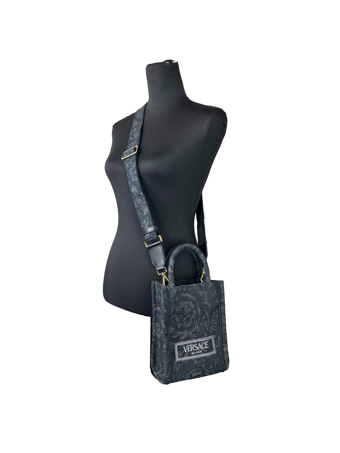 Versace Athena Barocco Mini Top Handle Tote Umhängetasche Schwarz