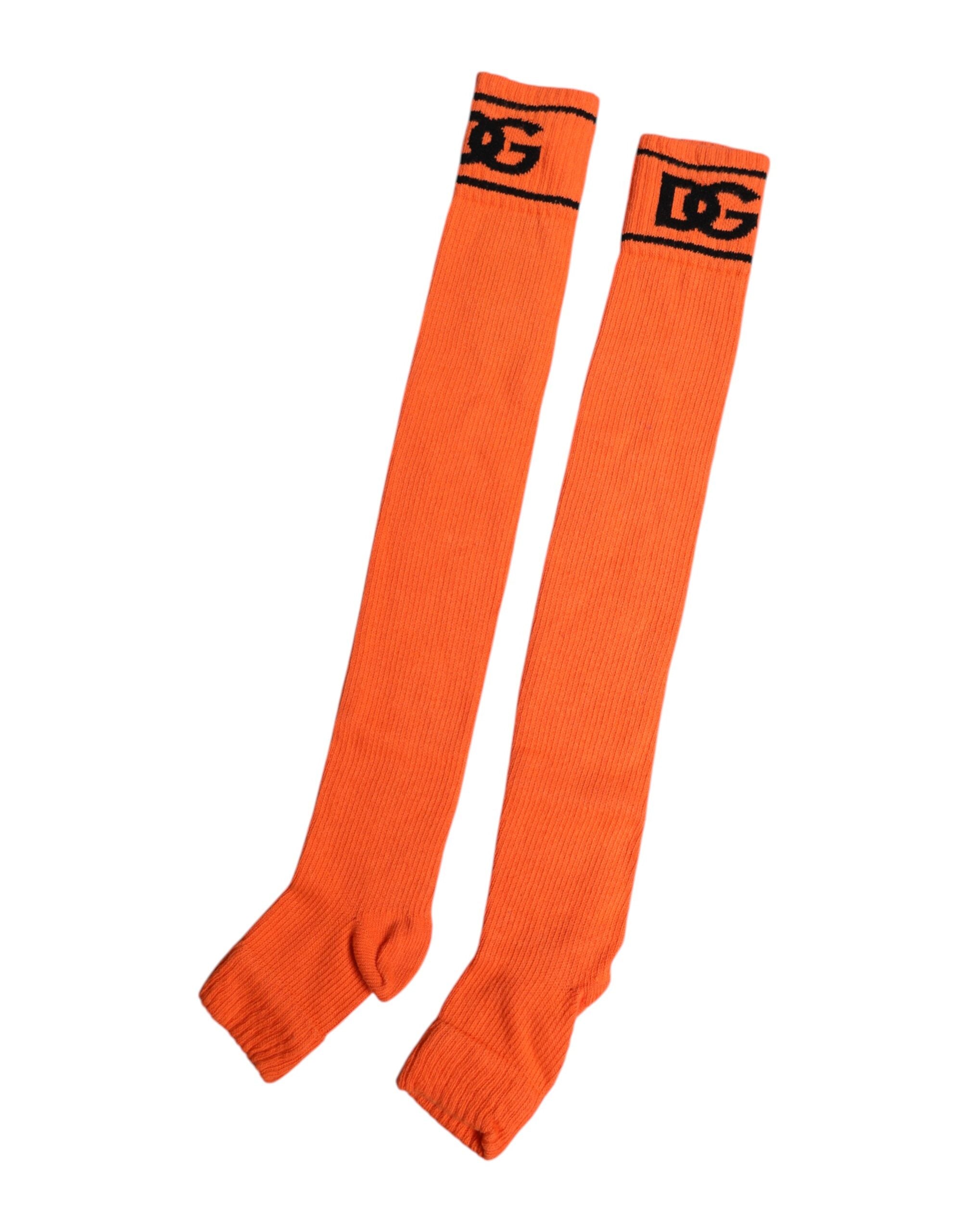 Dolce &amp; Gabbana – Orangefarbene Socken aus Baumwolle mit offenem Zehenbereich und DG-Logo-Print
