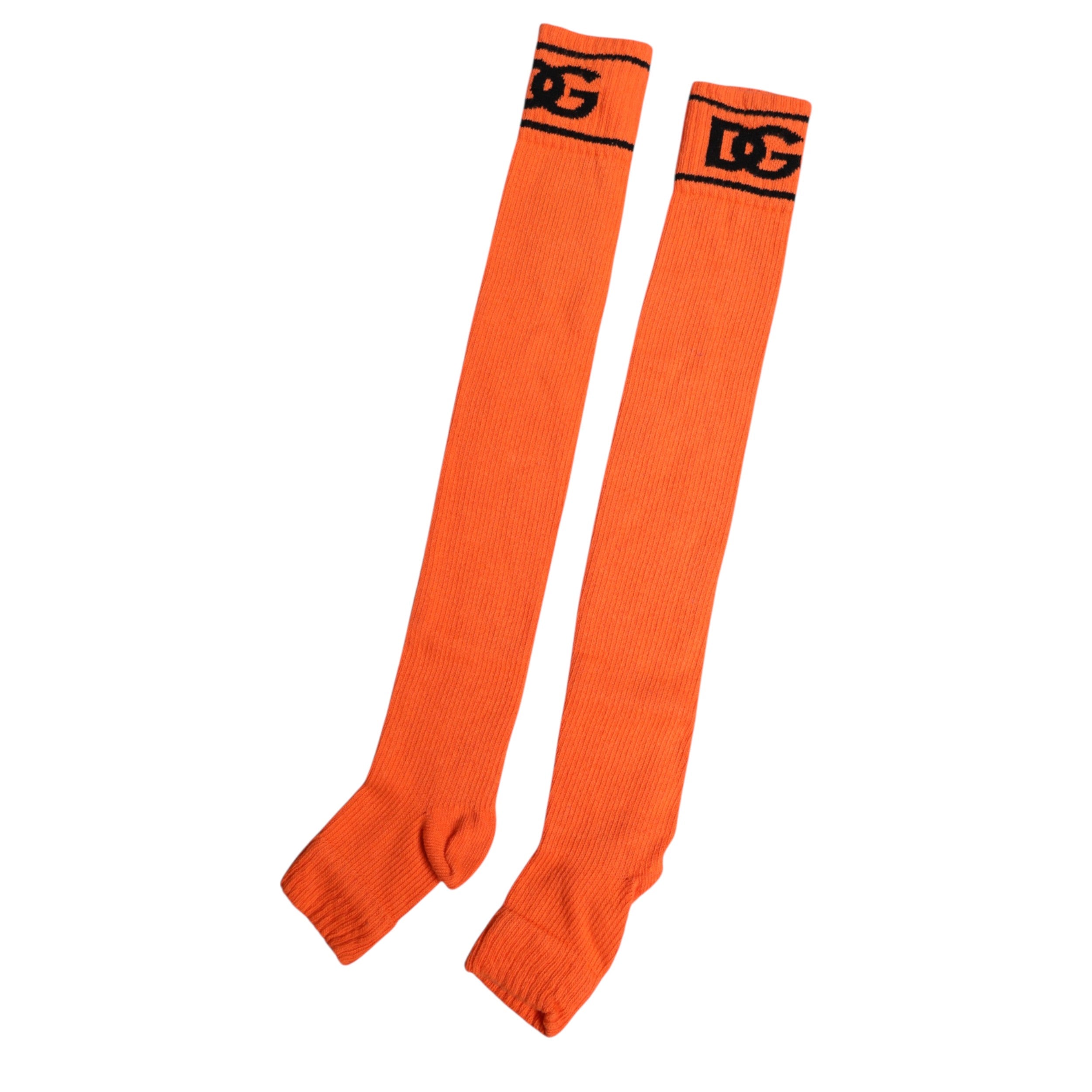 Dolce &amp; Gabbana – Orangefarbene Socken aus Baumwolle mit offenem Zehenbereich und DG-Logo-Print
