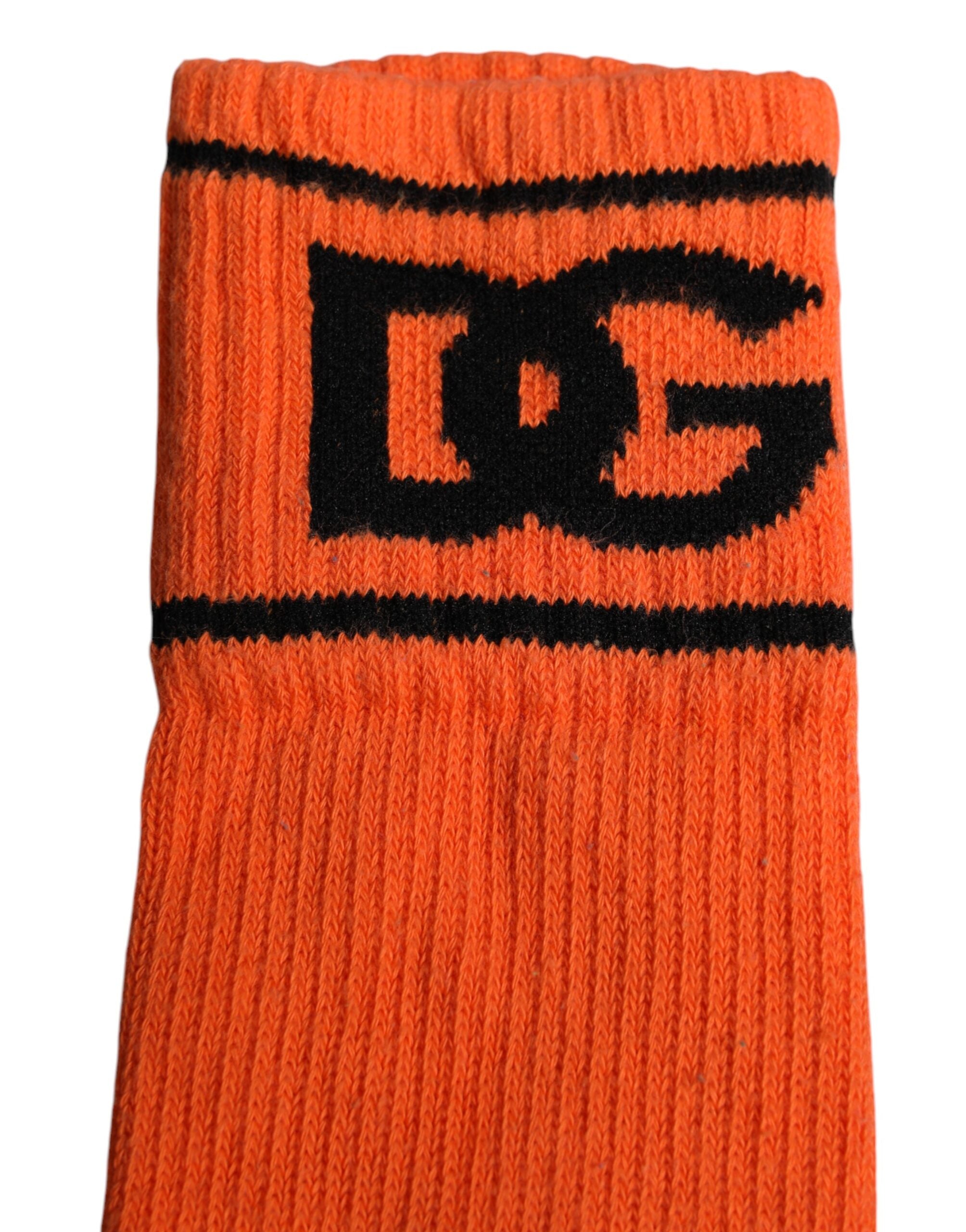 Dolce &amp; Gabbana – Orangefarbene Socken aus Baumwolle mit offenem Zehenbereich und DG-Logo-Print