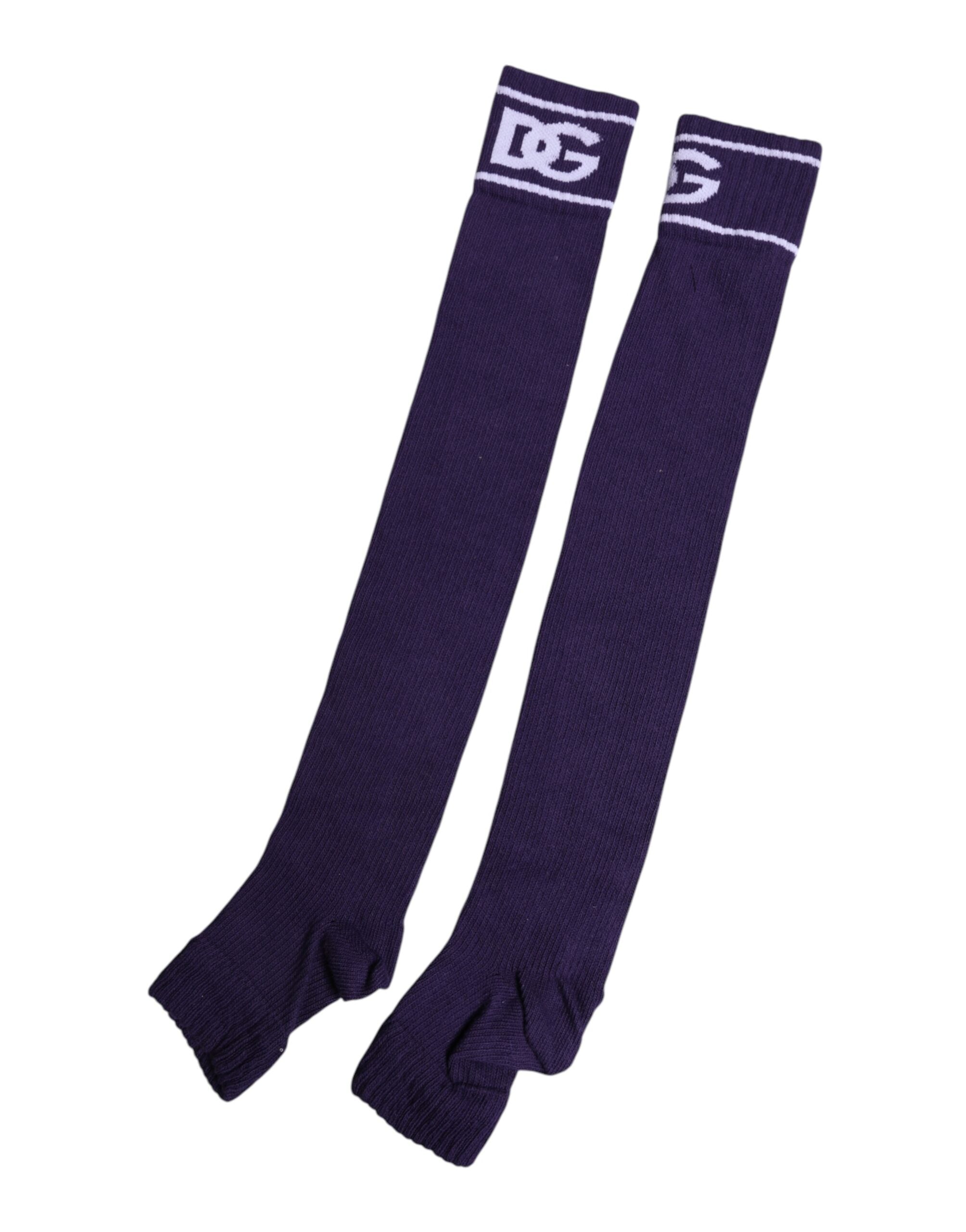 Dolce &amp; Gabbana – Lila Baumwollsocken mit offenem Zehenbereich und DG-Logoprint