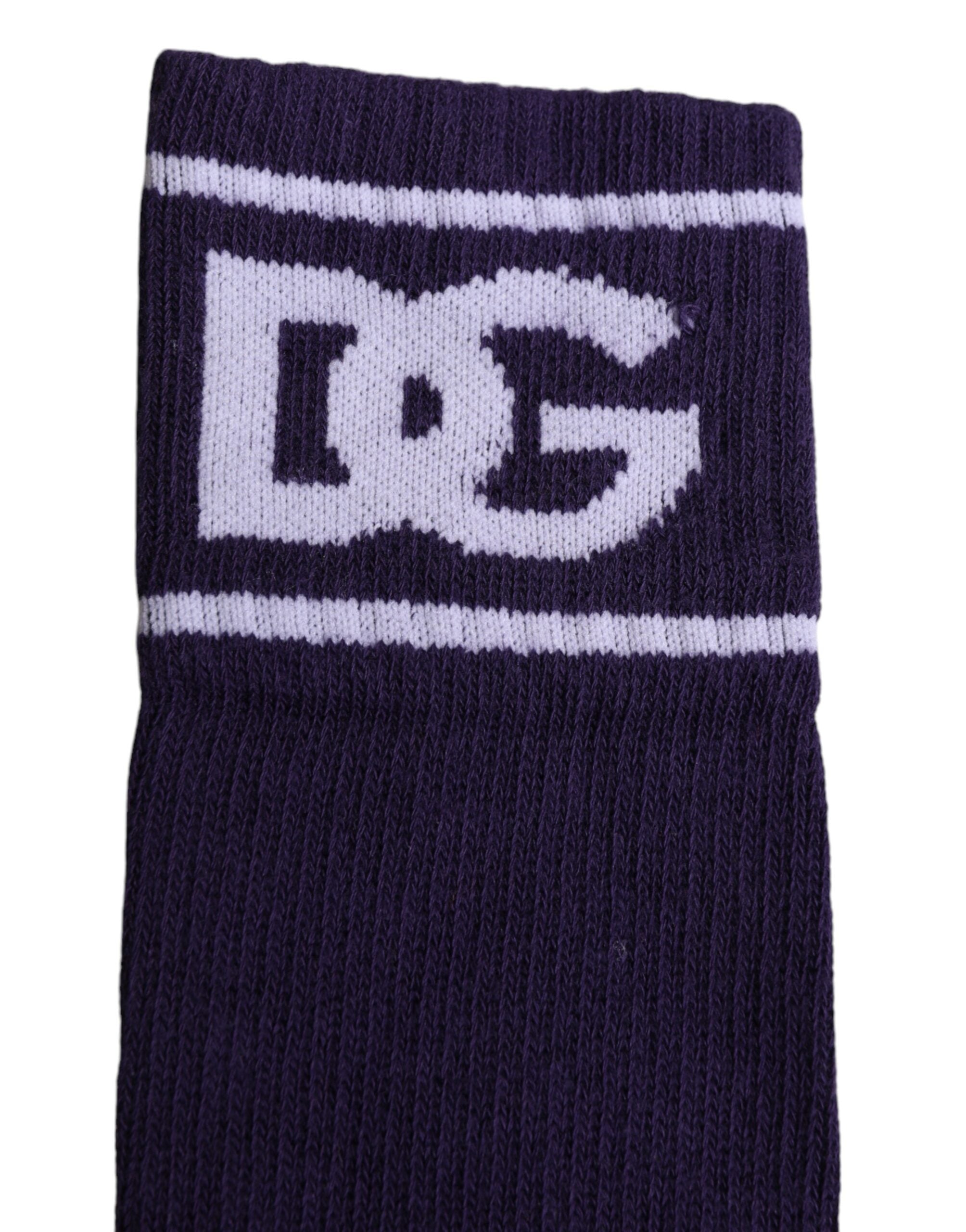 Dolce &amp; Gabbana – Lila Baumwollsocken mit offenem Zehenbereich und DG-Logoprint