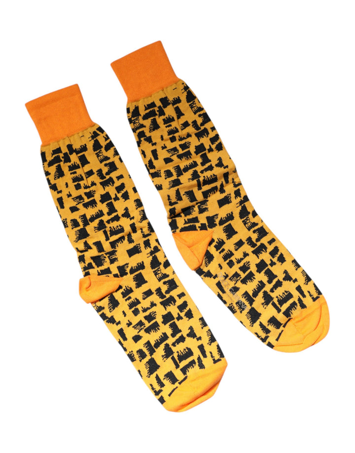 Dolce &amp; Gabbana – Wadenlange Herrensocken mit gelbem und schwarzem Aufdruck