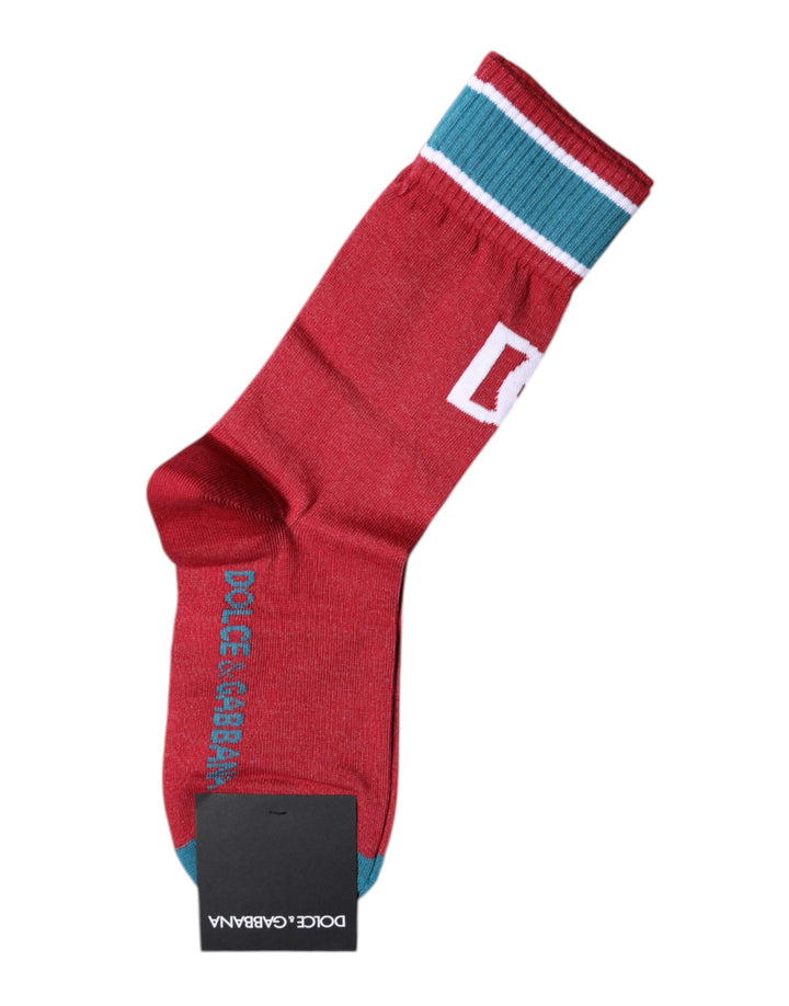 Dolce &amp; Gabbana – Wadenlange Socken aus roter Baumwolle mit DG-Logo-Print