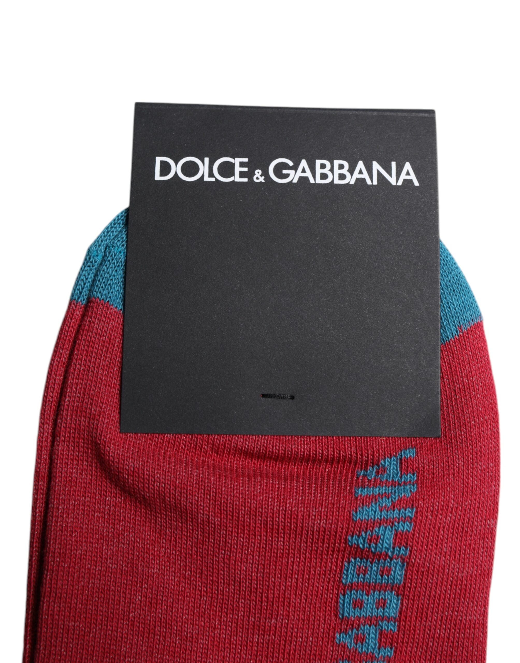 Dolce &amp; Gabbana – Wadenlange Socken aus roter Baumwolle mit DG-Logo-Print