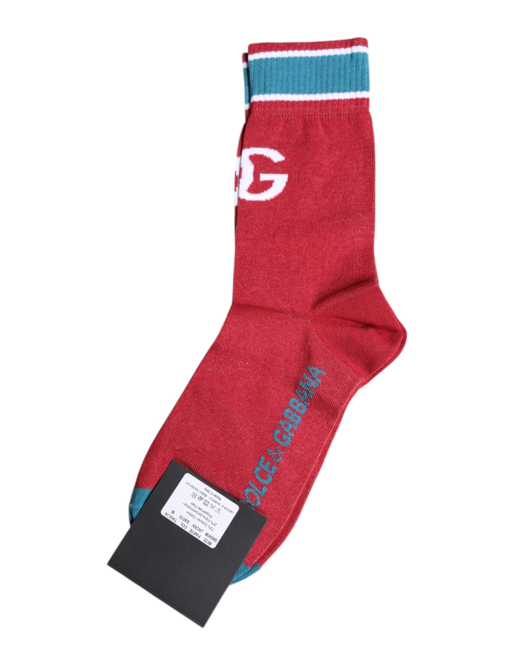 Dolce &amp; Gabbana – Wadenlange Socken aus roter Baumwolle mit DG-Logo-Print